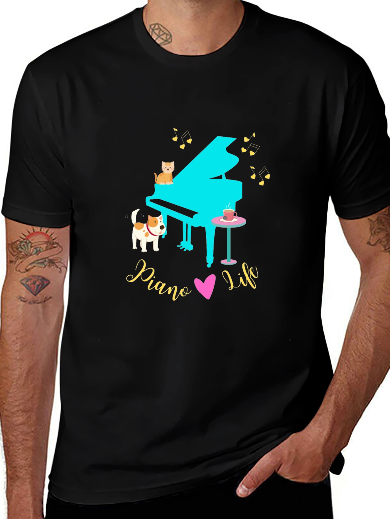 Piano Life Tee - Cat Dog & Music Lover!
