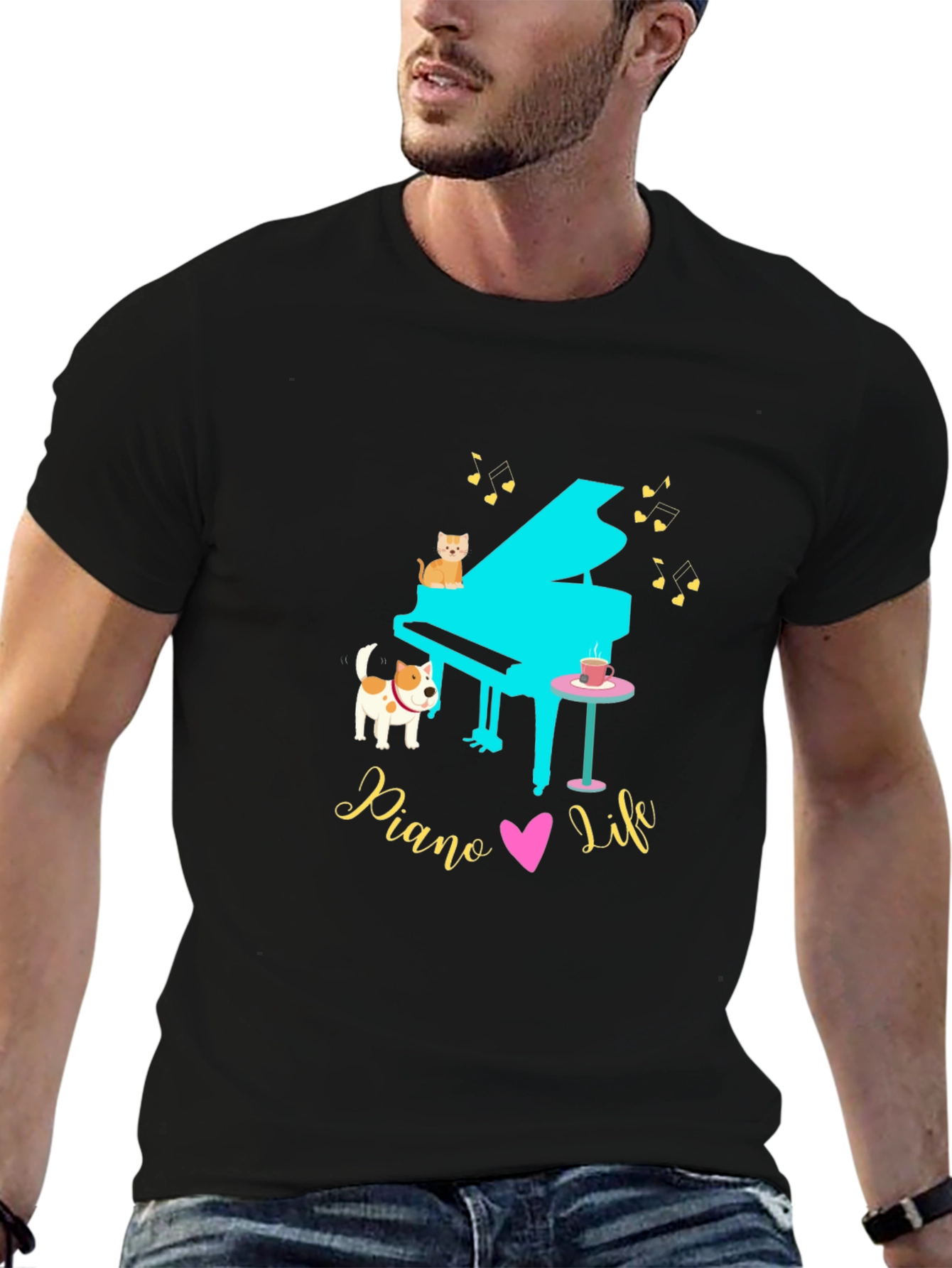 Piano Life Tee - Cat Dog & Music Lover!