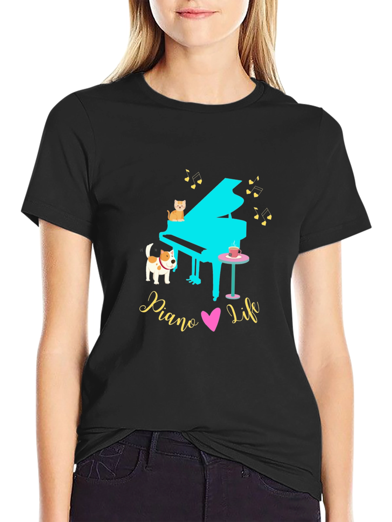 Piano Life Tee - Cat Dog & Music Lover!