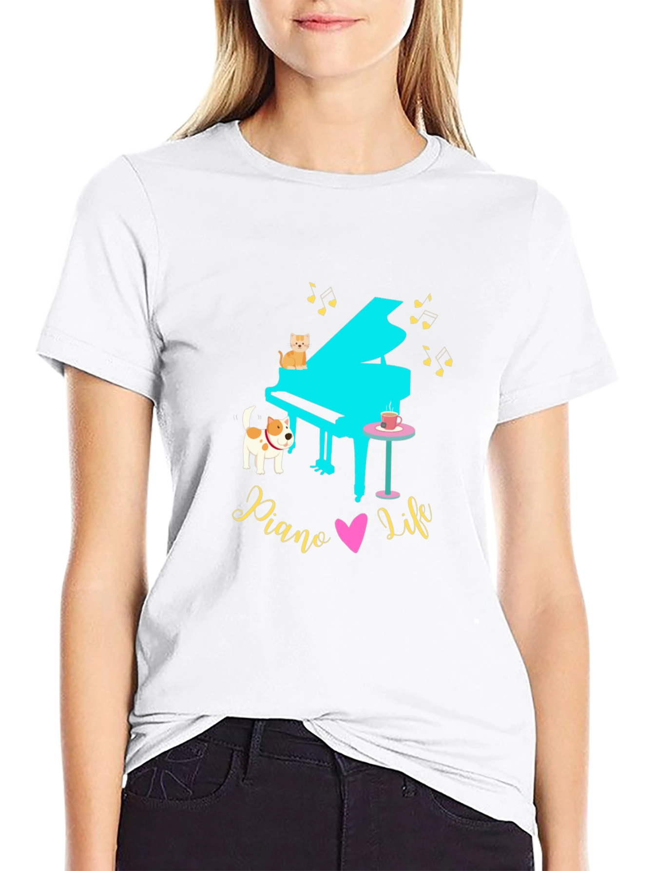 Piano Life Tee - Cat Dog & Music Lover!