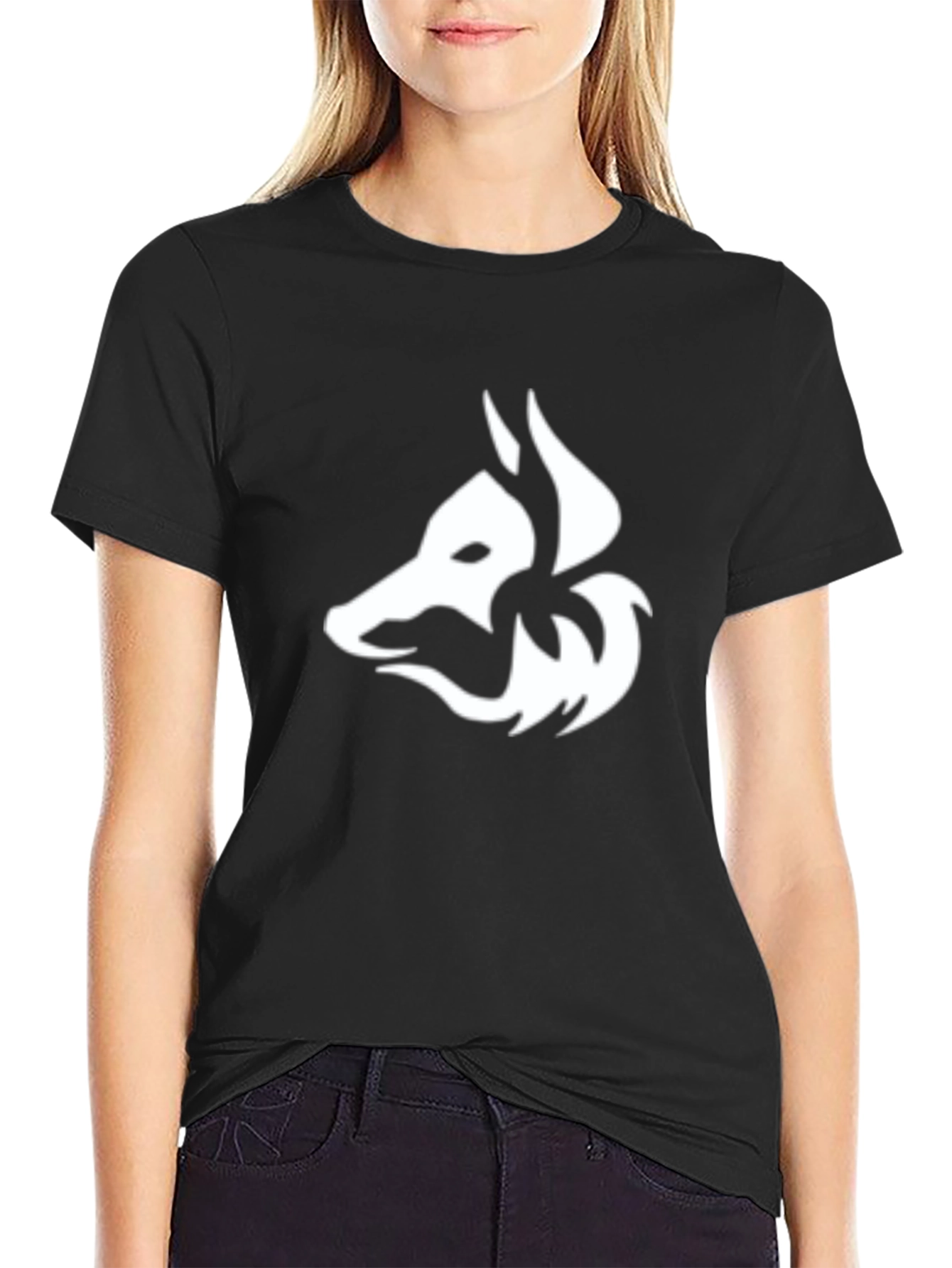 Black Tee with White Fox Graphic