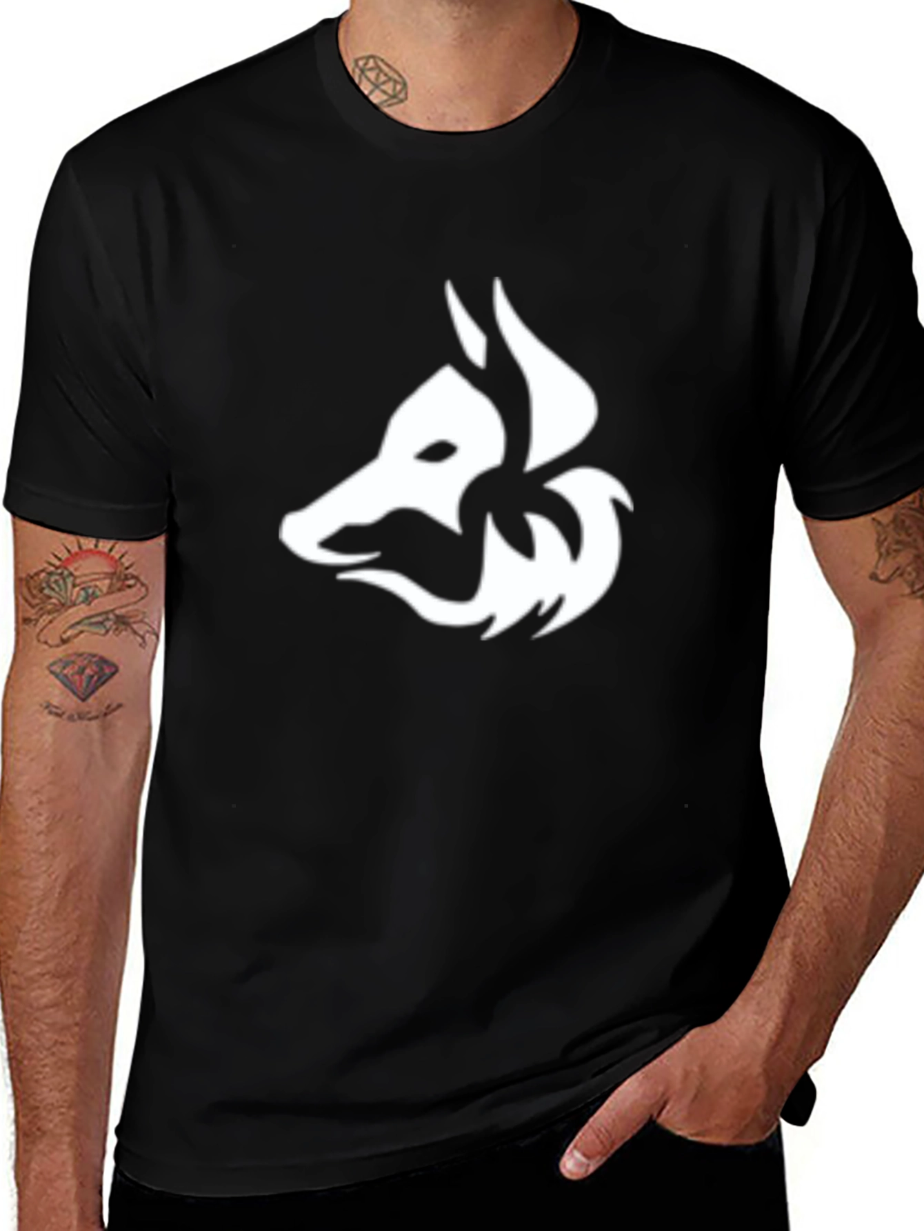 Black Tee with White Fox Graphic