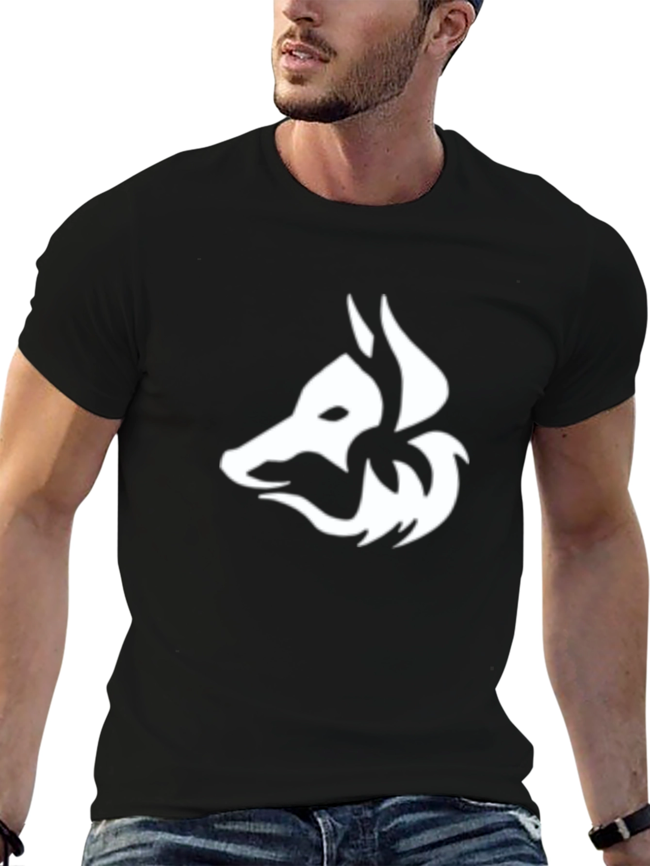 Black Tee with White Fox Graphic