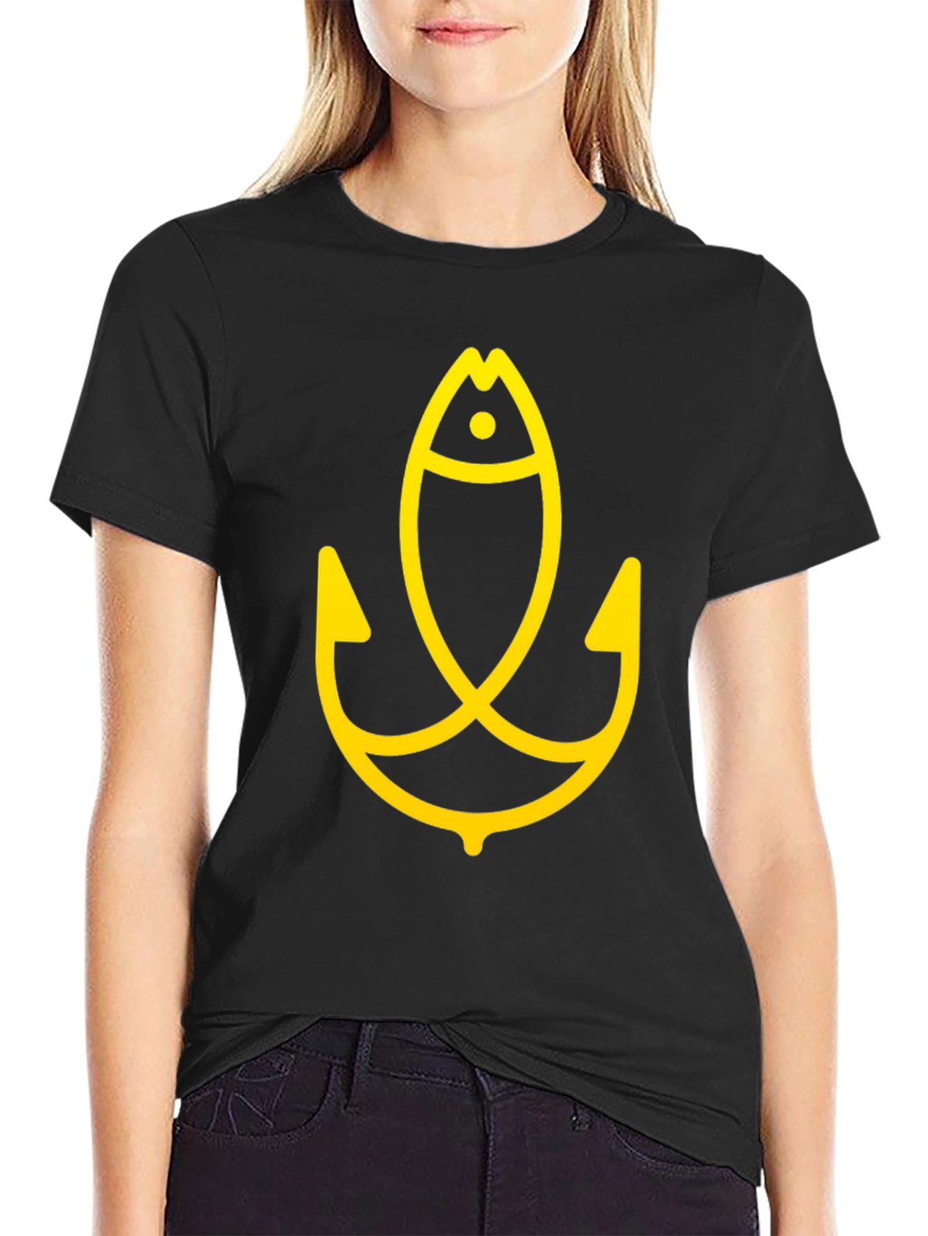 Unique Fish Hook Graphic Tee - Black