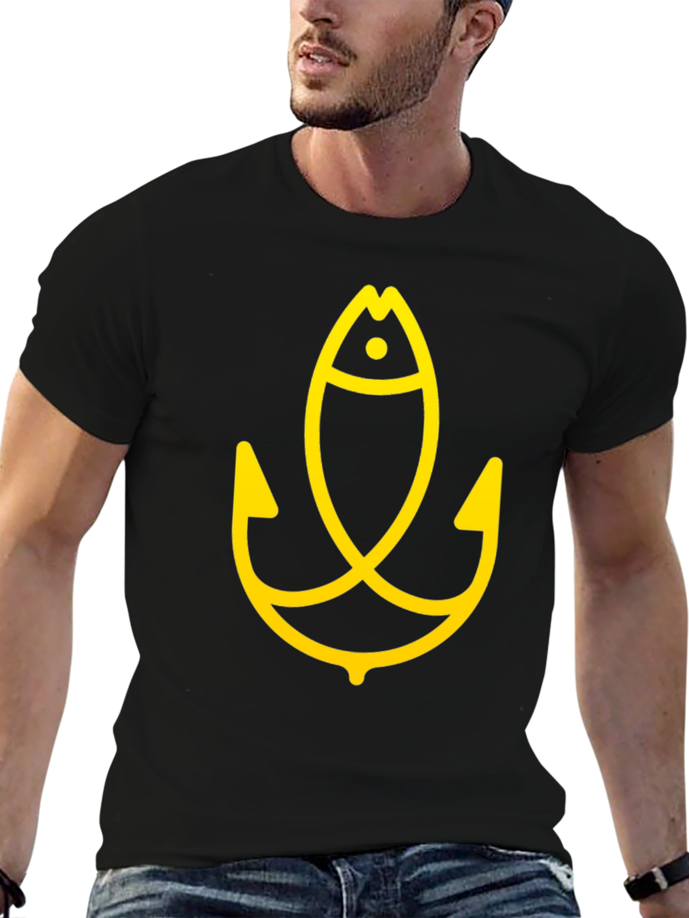 Unique Fish Hook Graphic Tee - Black