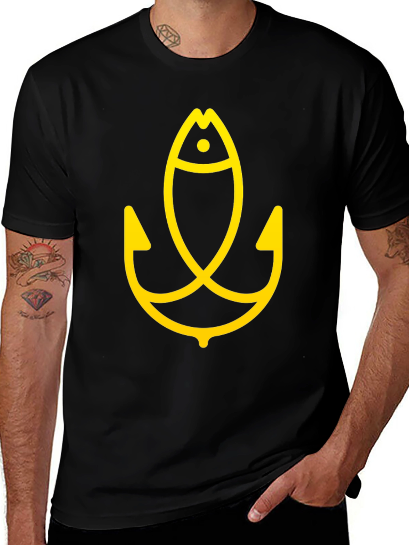 Unique Fish Hook Graphic Tee - Black