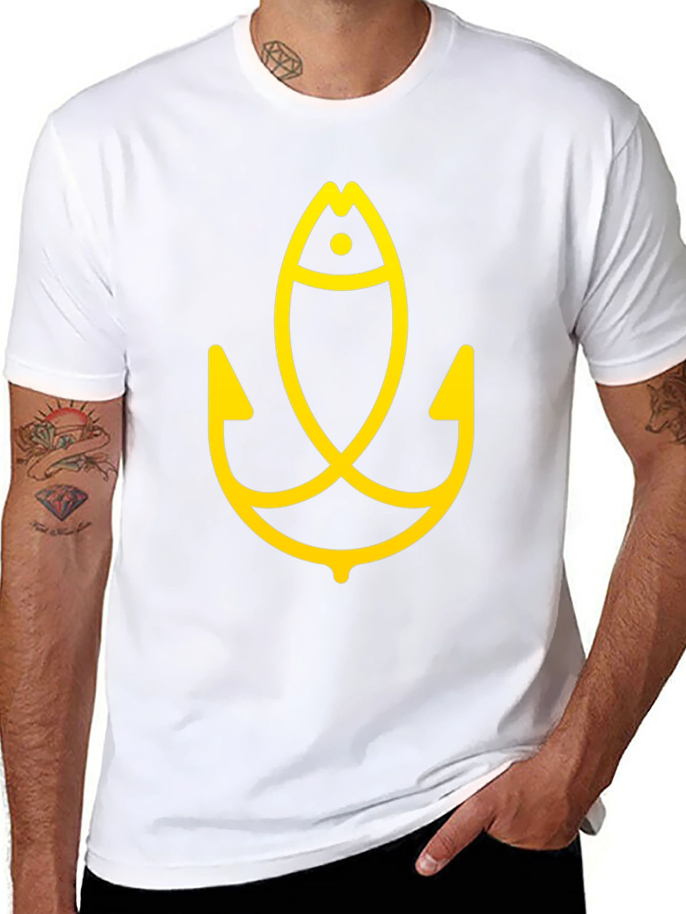 Unique Fish Hook Graphic Tee - Black