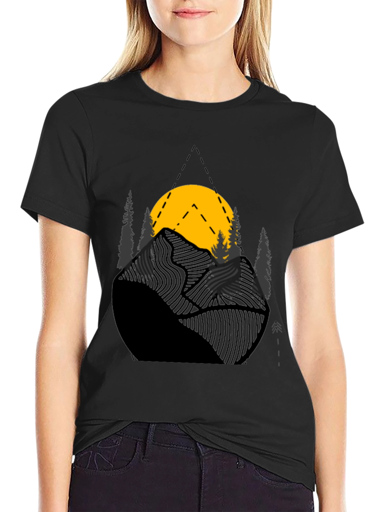 Mountain Sunset Graphic Tee - Black Cotton Blend