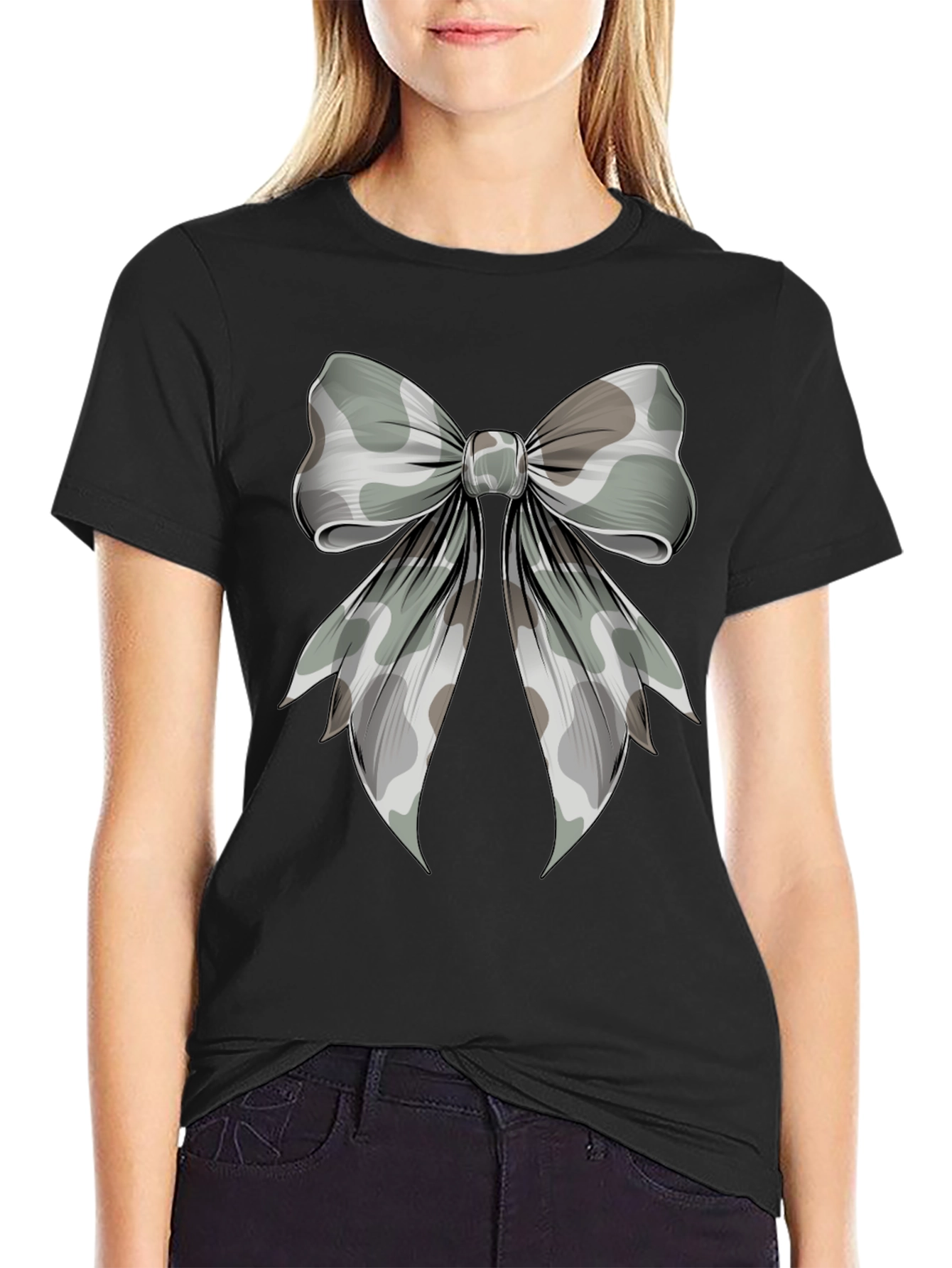 Camo Bow Graphic Tee - Stylish Casual Wear