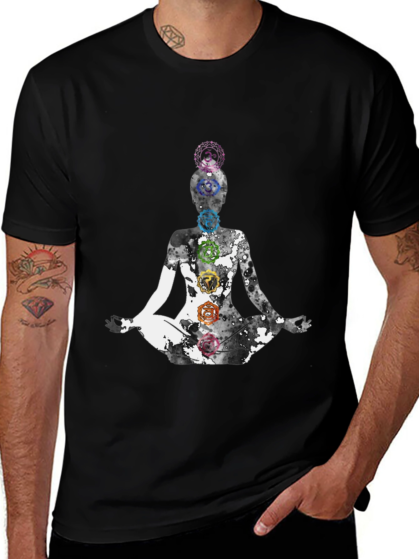 Chakra Yoga Meditation Graphic Tee - Black
