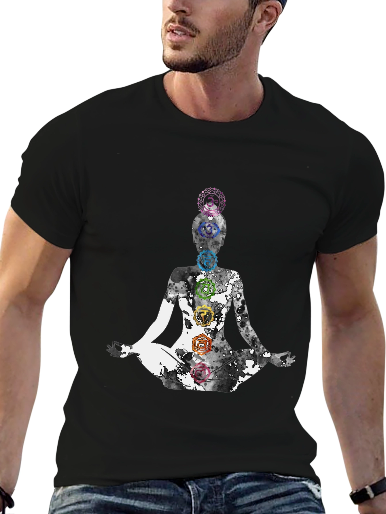 Chakra Yoga Meditation Graphic Tee - Black