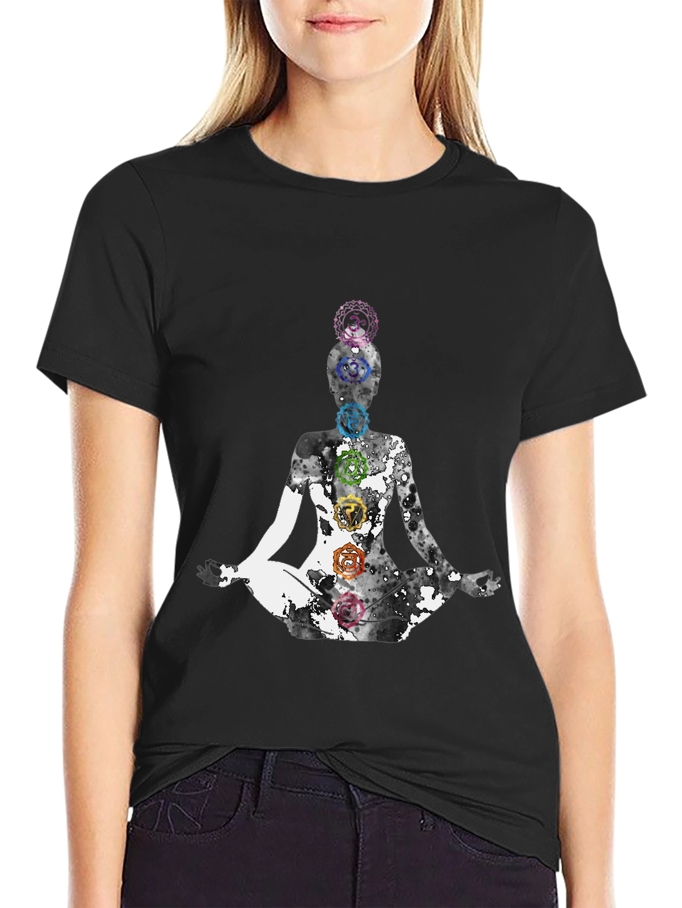 Chakra Yoga Meditation Graphic Tee - Black