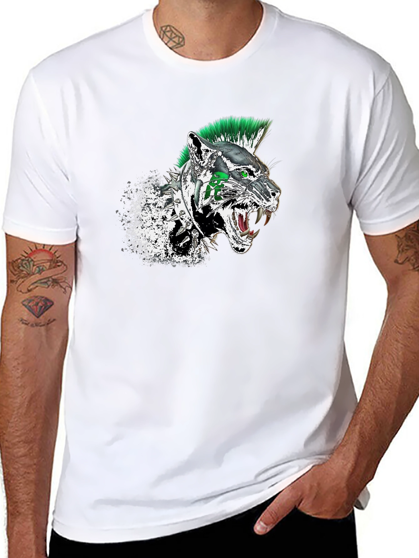 Punk Panther Graphic Tee - Black Cotton T-Shirt