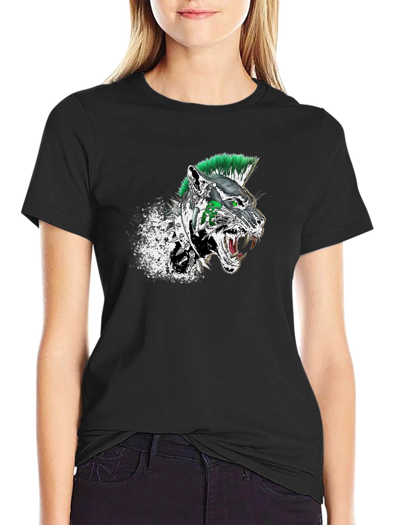 Punk Panther Graphic Tee - Black Cotton T-Shirt