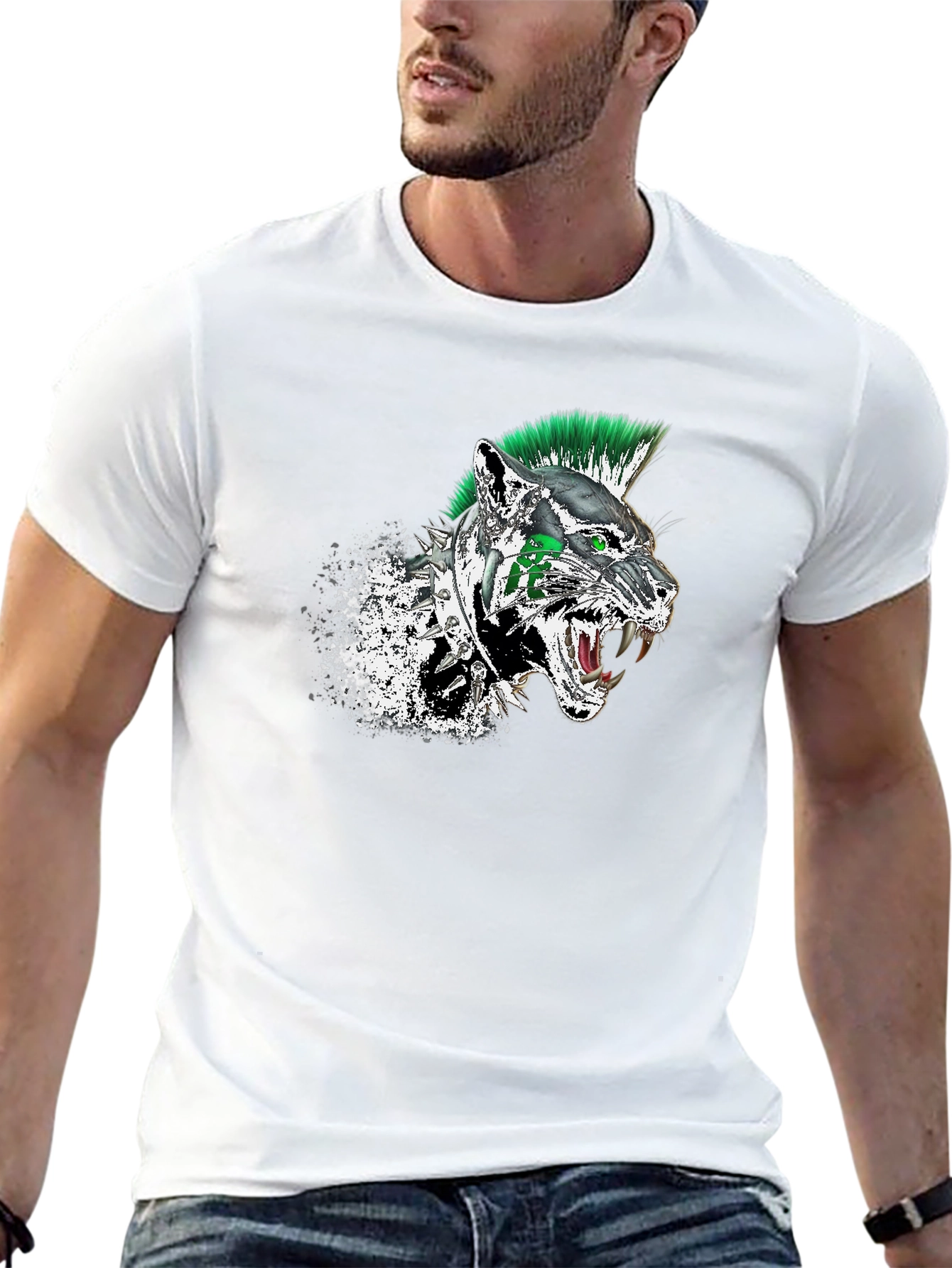 Punk Panther Graphic Tee - Black Cotton T-Shirt