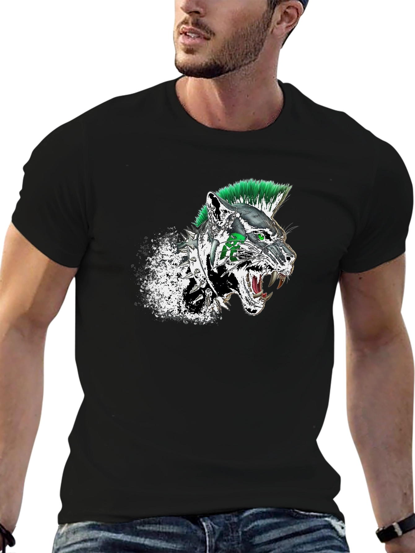 Punk Panther Graphic Tee - Black Cotton T-Shirt