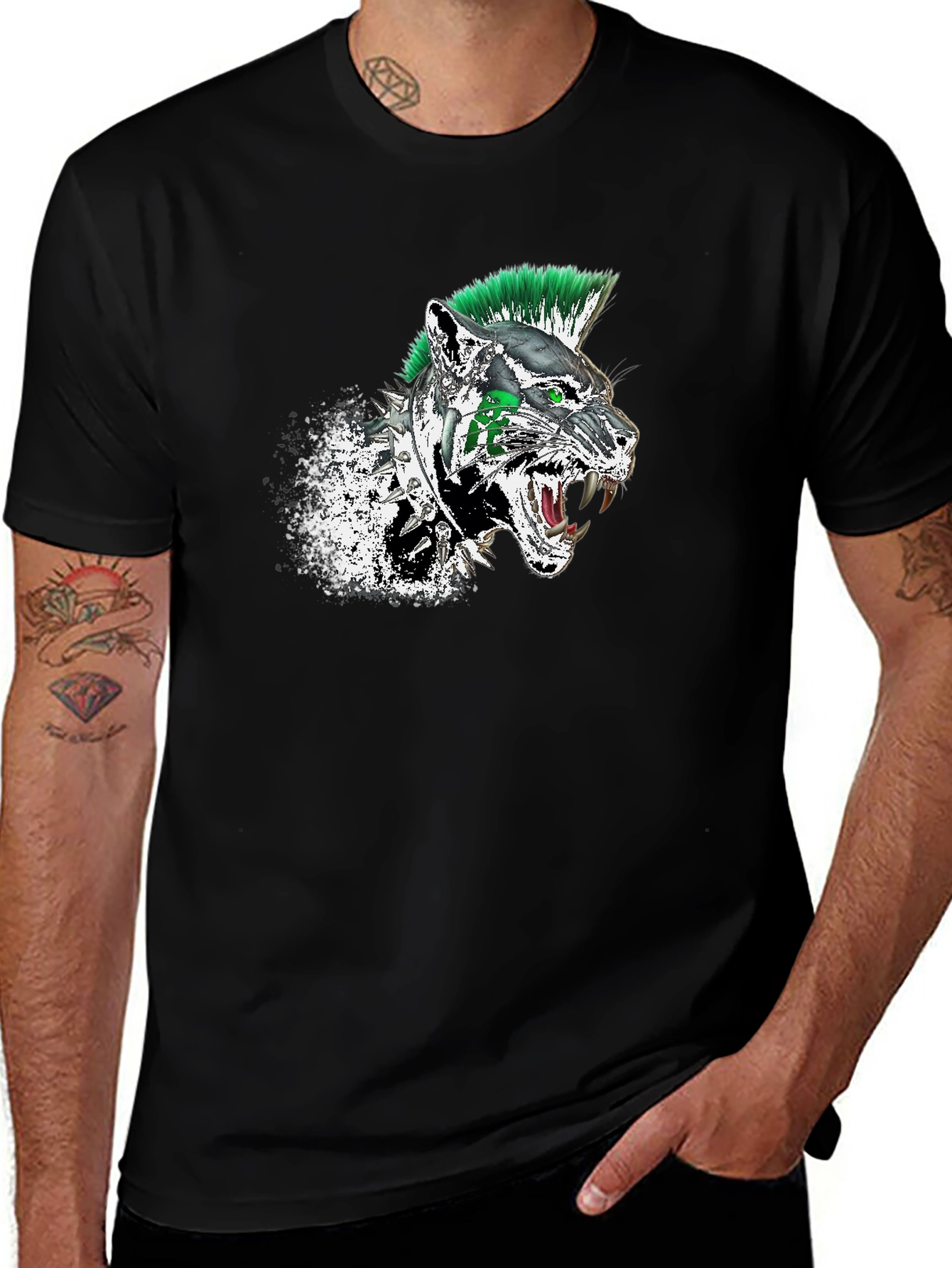 Punk Panther Graphic Tee - Black Cotton T-Shirt