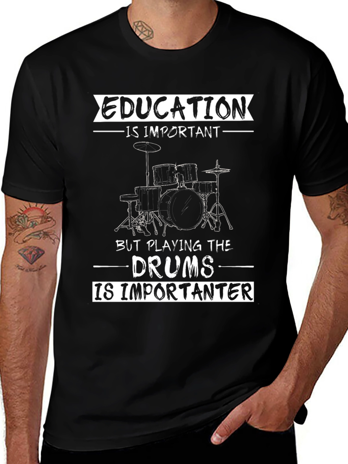 Drummer T-Shirt - Education vs. Drums Funny Tee