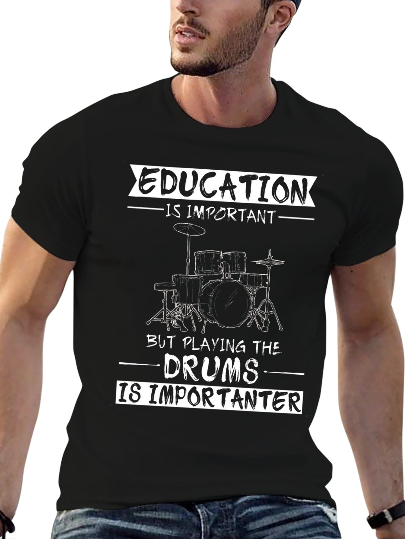 Drummer T-Shirt - Education vs. Drums Funny Tee