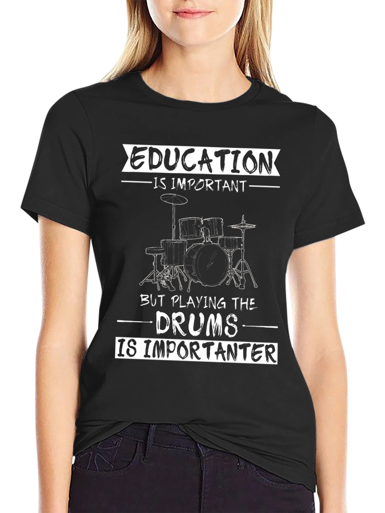 Drummer T-Shirt - Education vs. Drums Funny Tee