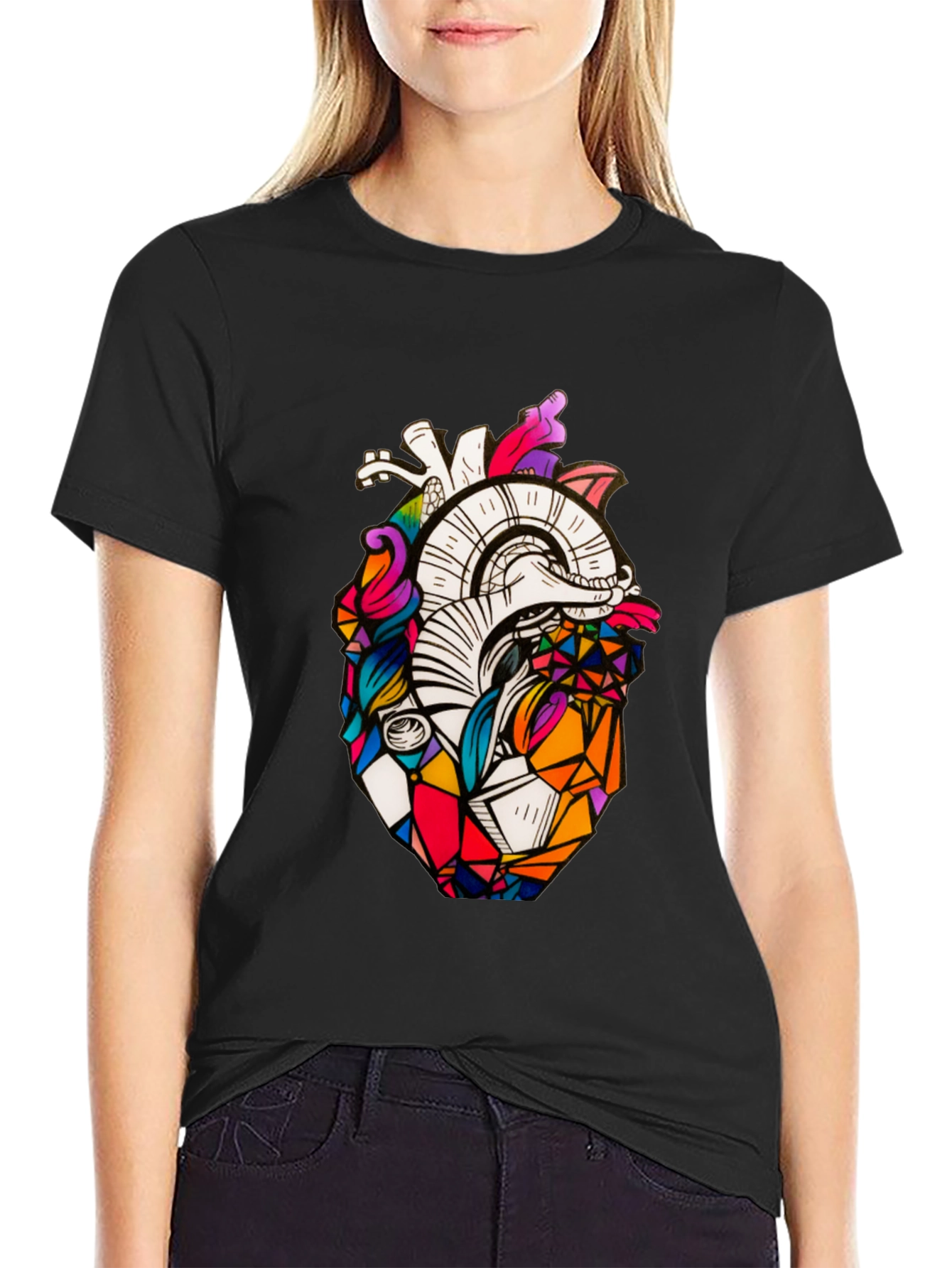 Geometric Heart Graphic Tee - Stylish Black T-Shirt
