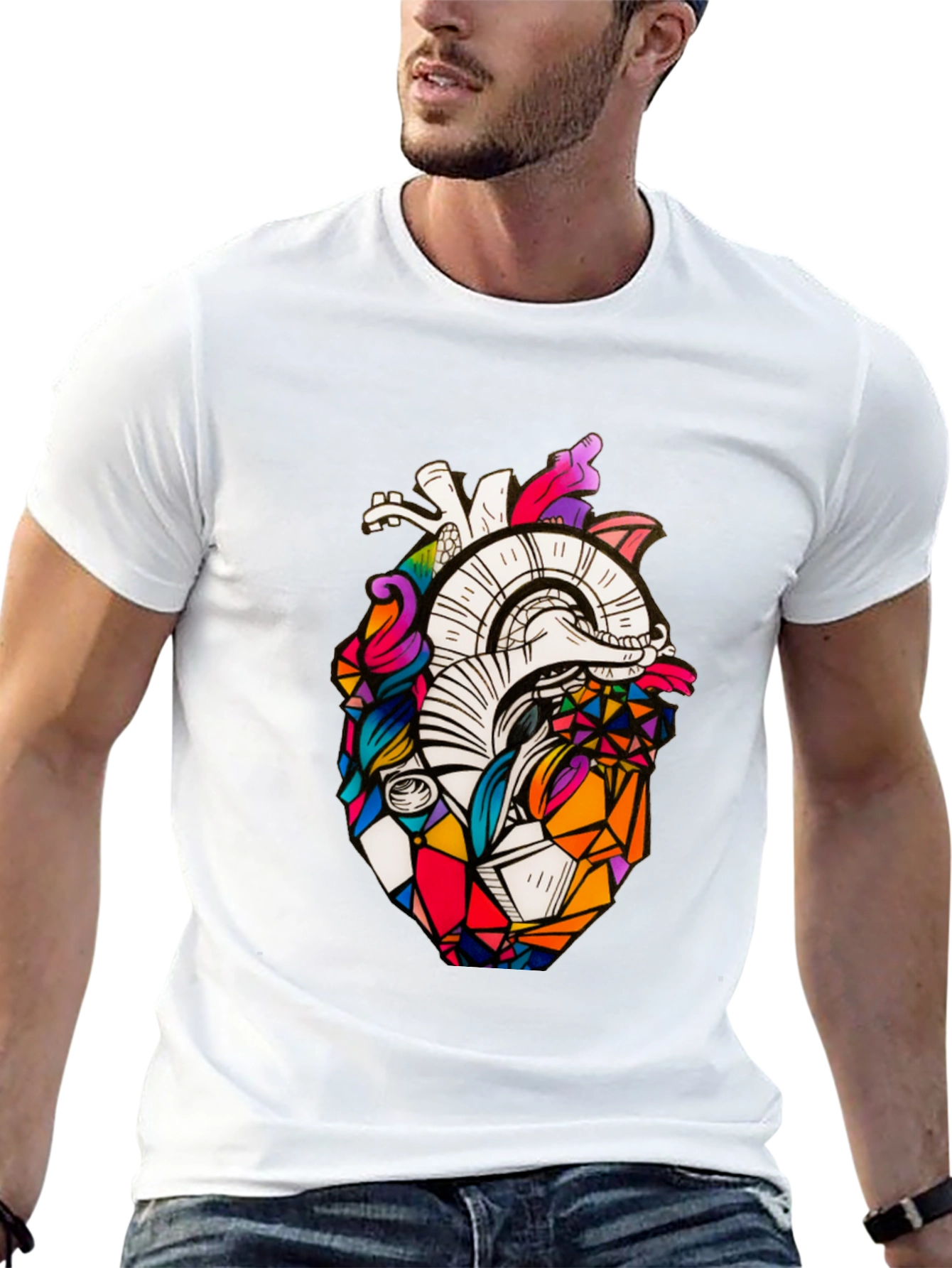 Geometric Heart Graphic Tee - Stylish Black T-Shirt