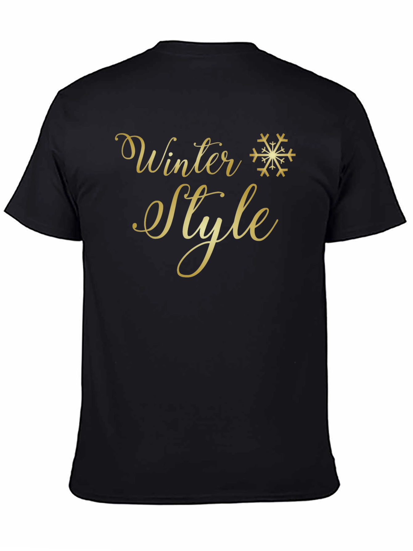 Winter Style Gold Graphic Print Black T-Shirt