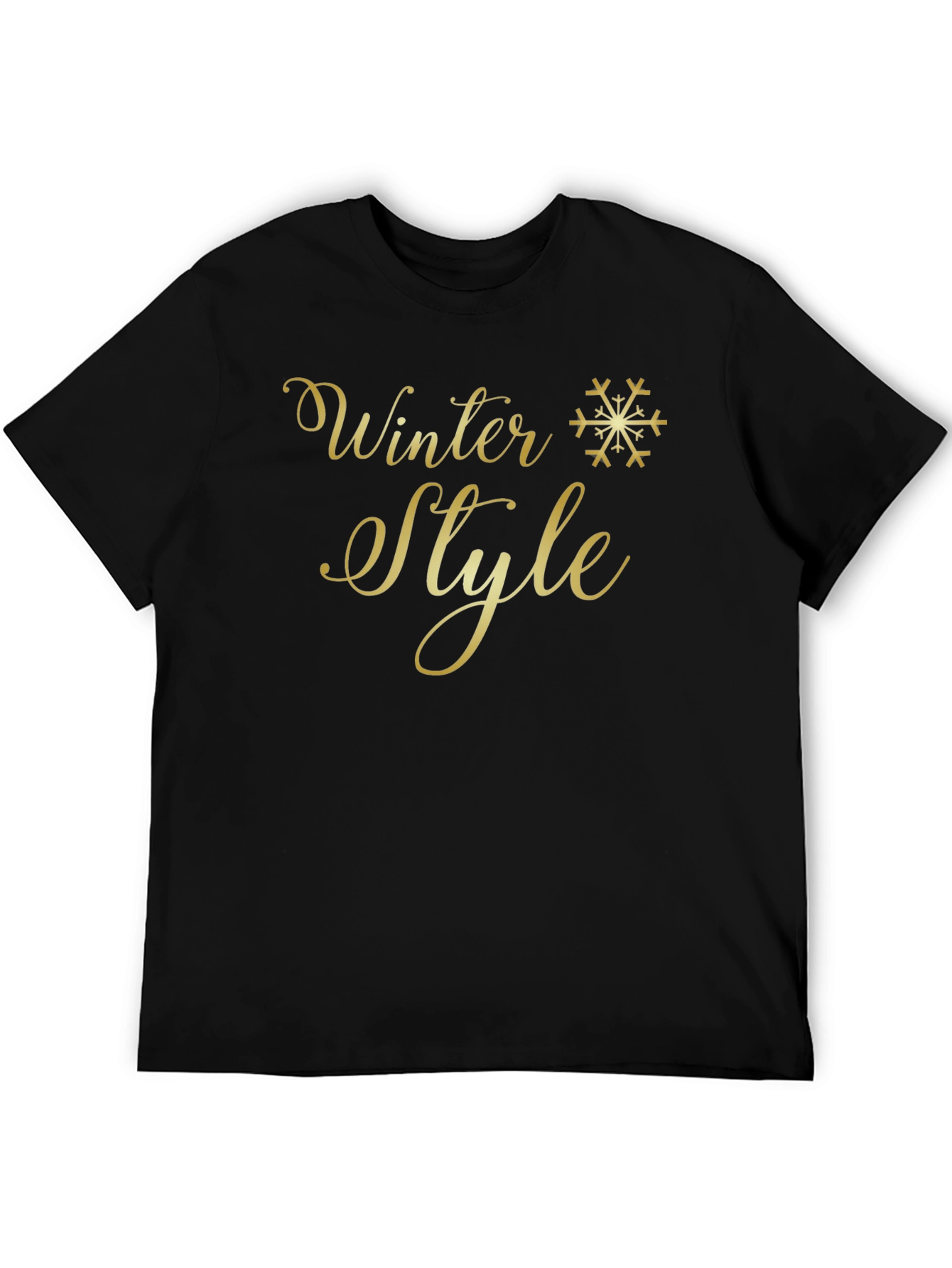 Winter Style Gold Graphic Print Black T-Shirt