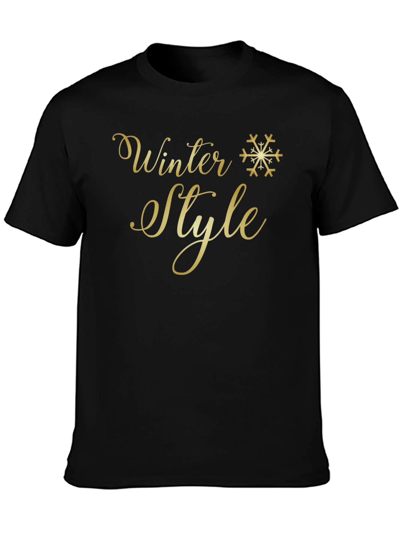 Winter Style Gold Graphic Print Black T-Shirt