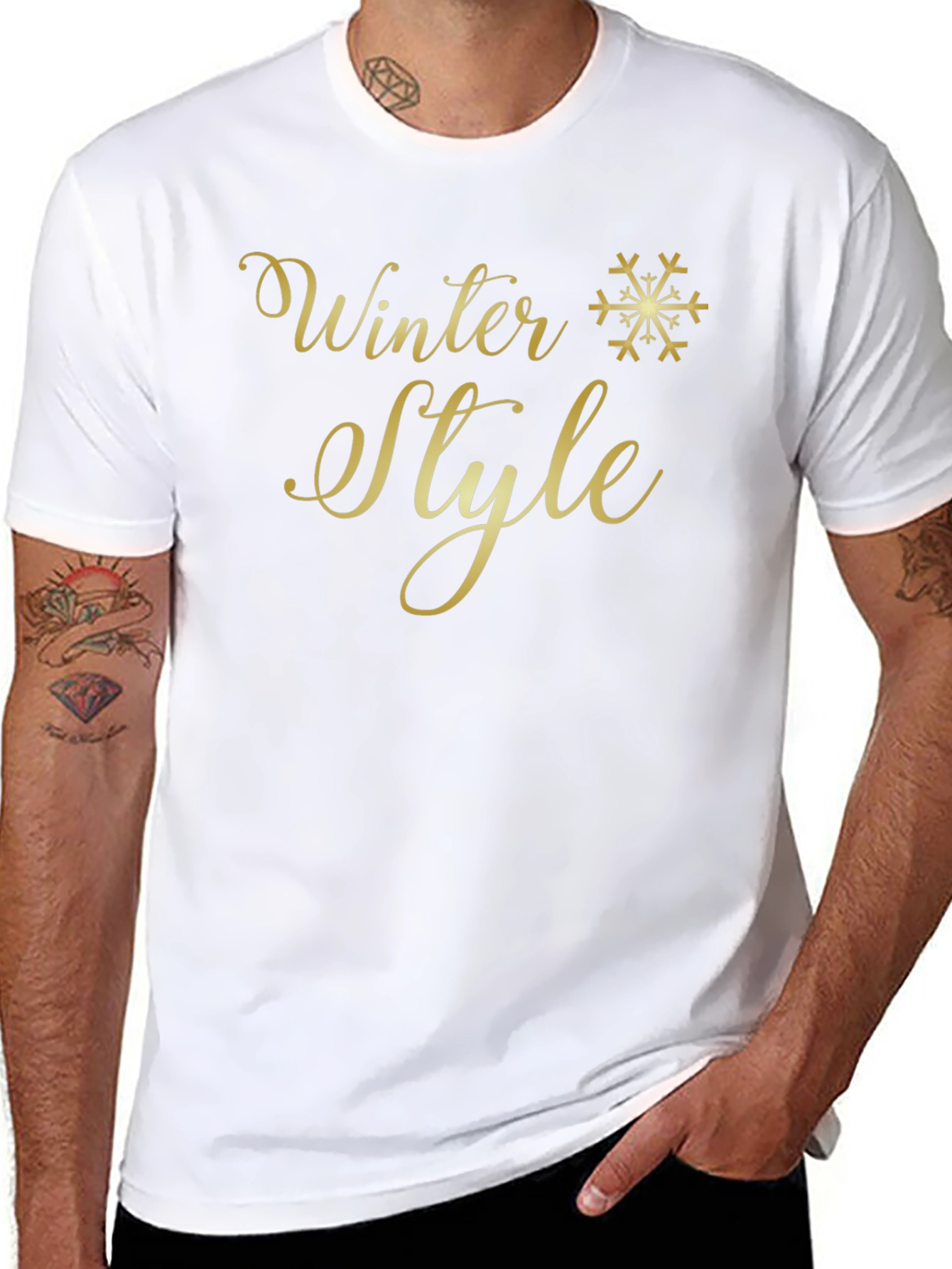Winter Style Gold Graphic Print Black T-Shirt