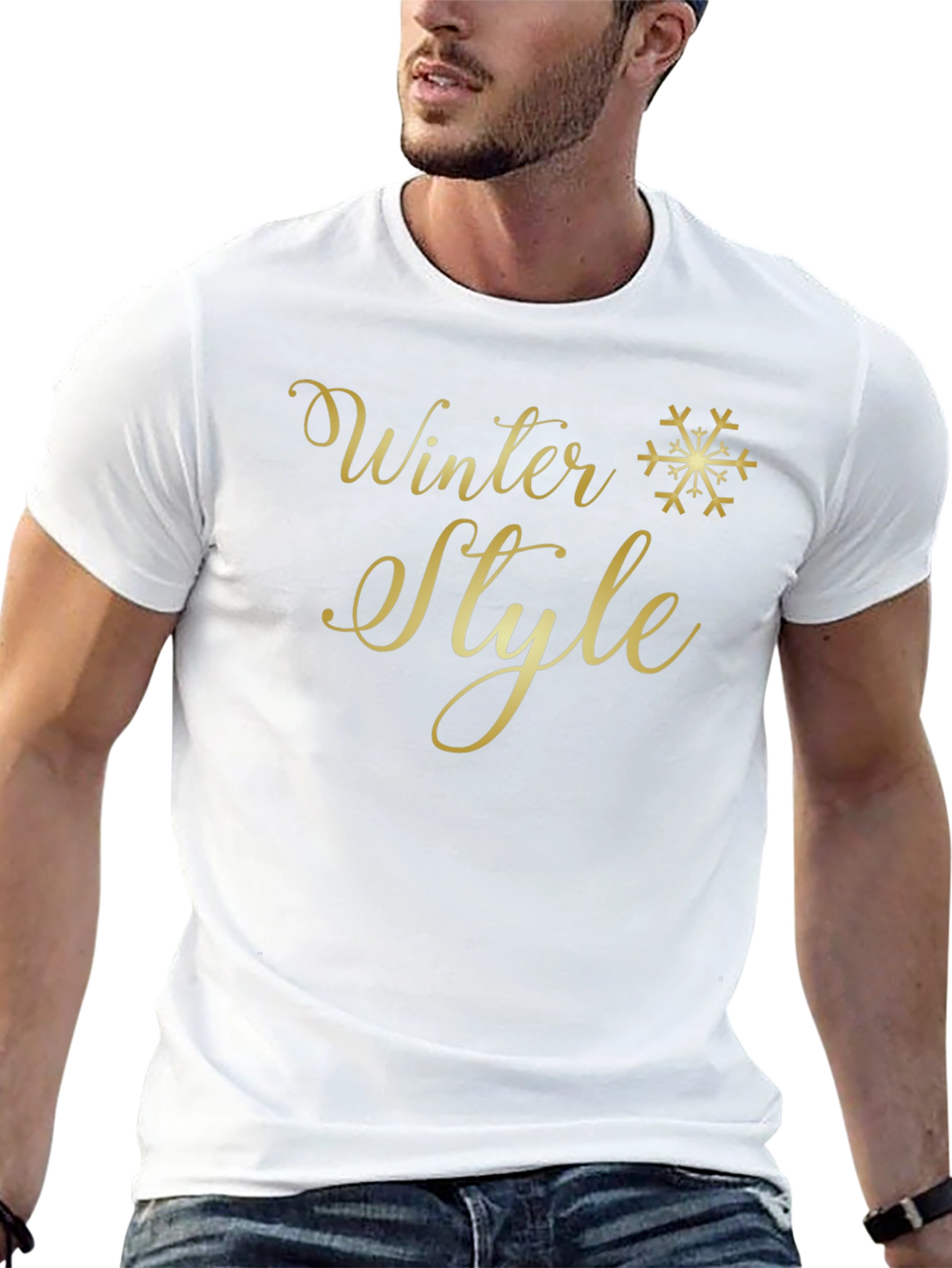 Winter Style Gold Graphic Print Black T-Shirt