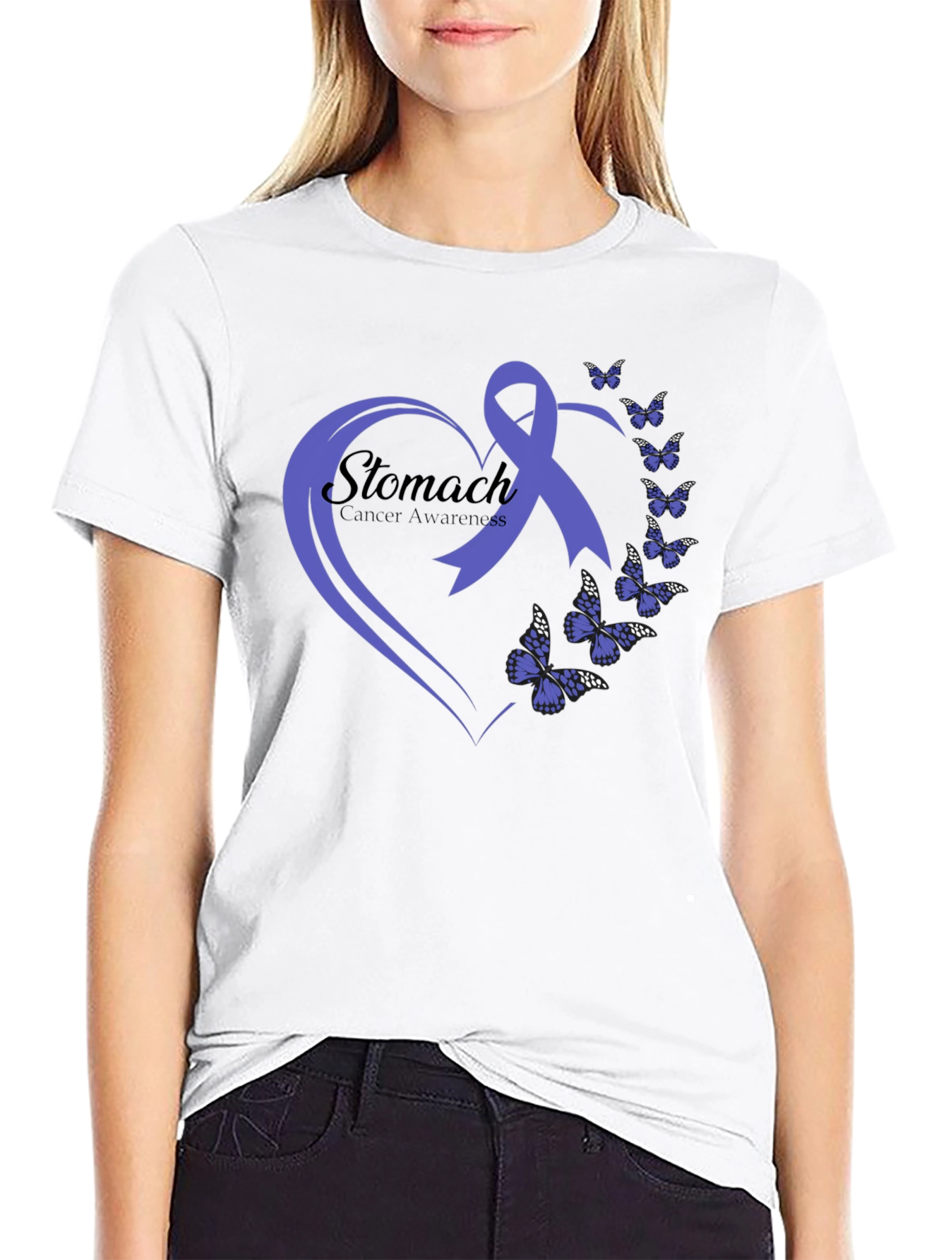 Stomach Cancer Awareness Butterfly Ribbon T-Shirt