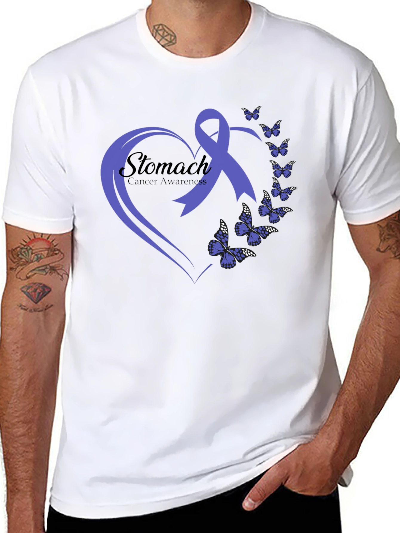 Stomach Cancer Awareness Butterfly Ribbon T-Shirt