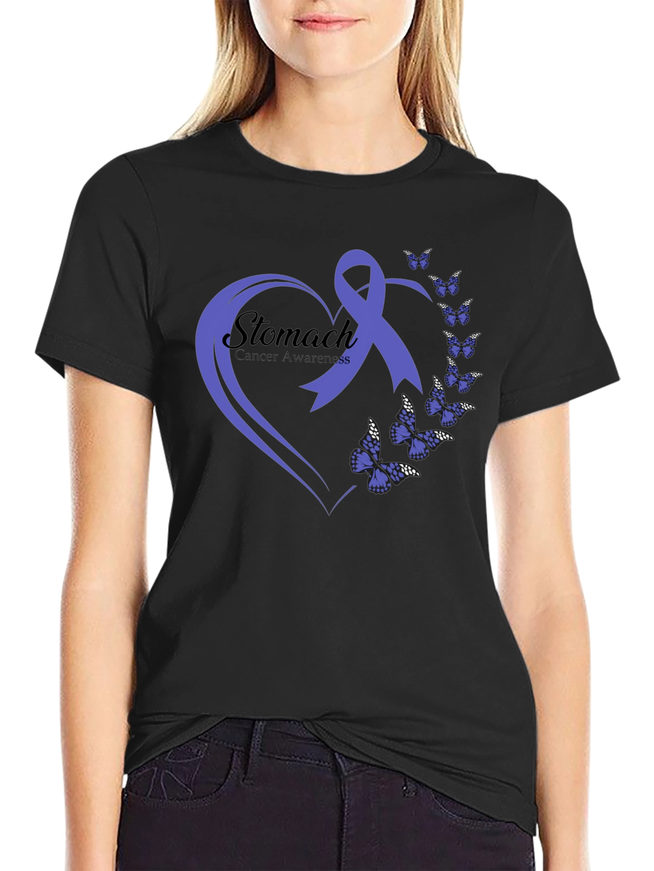 Stomach Cancer Awareness Butterfly Ribbon T-Shirt
