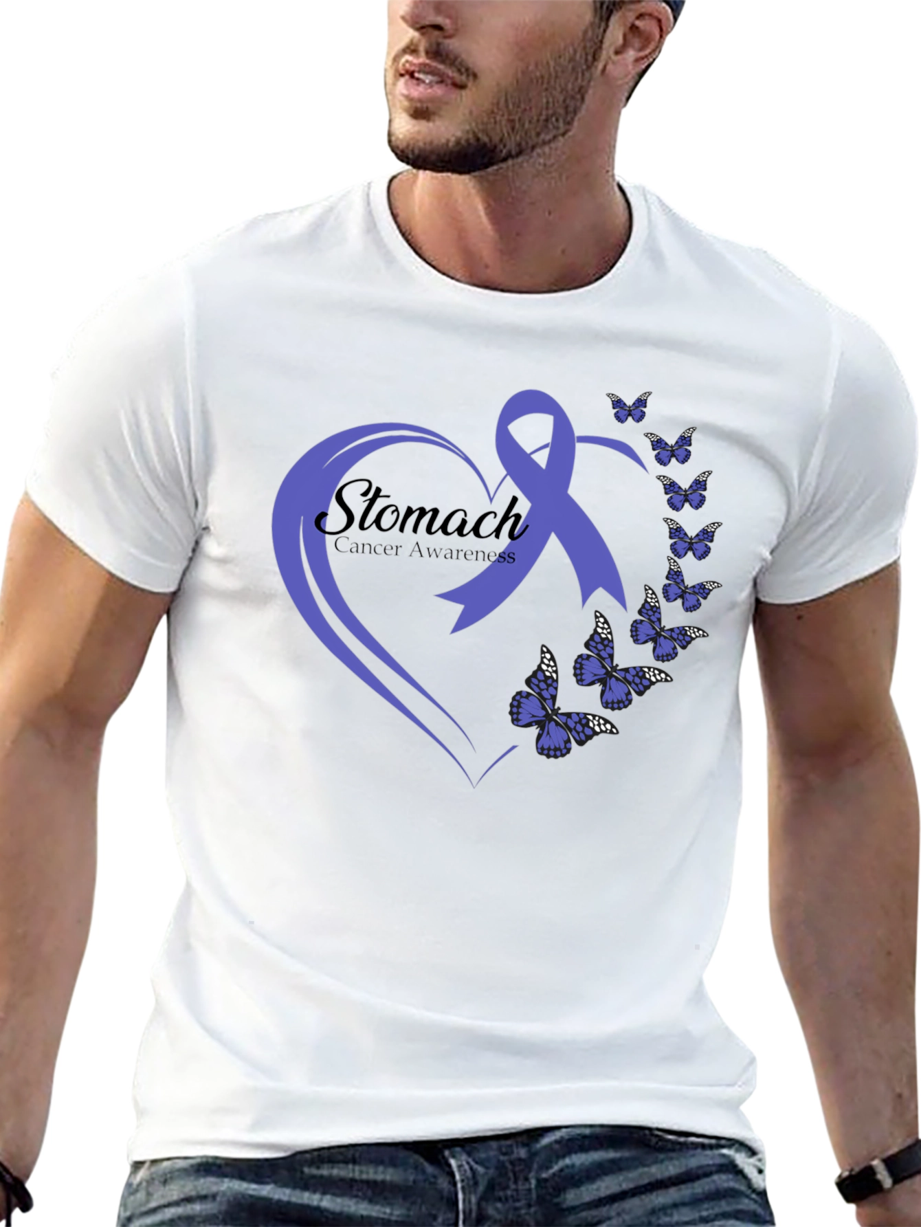 Stomach Cancer Awareness Butterfly Ribbon T-Shirt