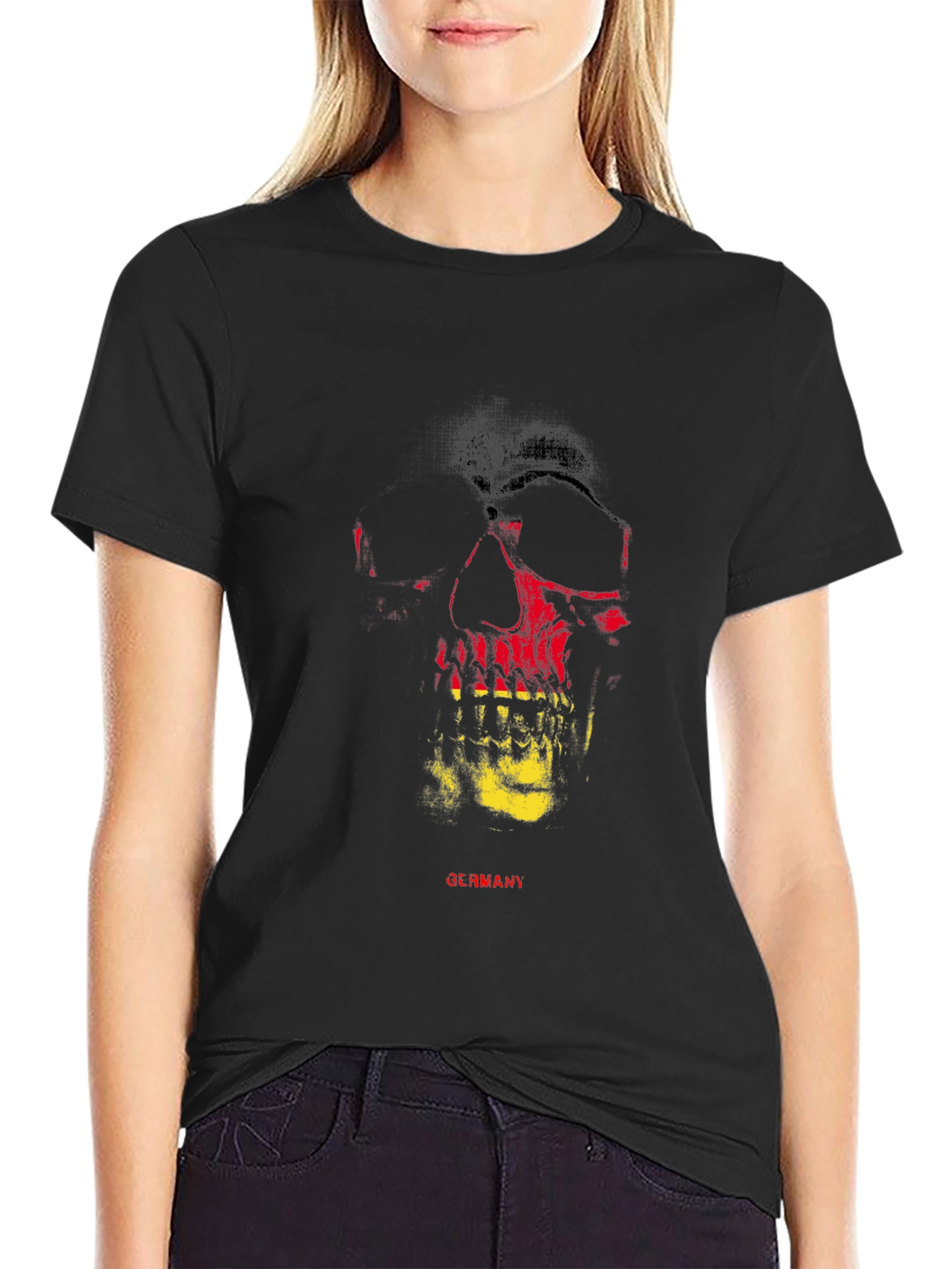 Germany Flag Skull Graphic Tee - Black T-Shirt