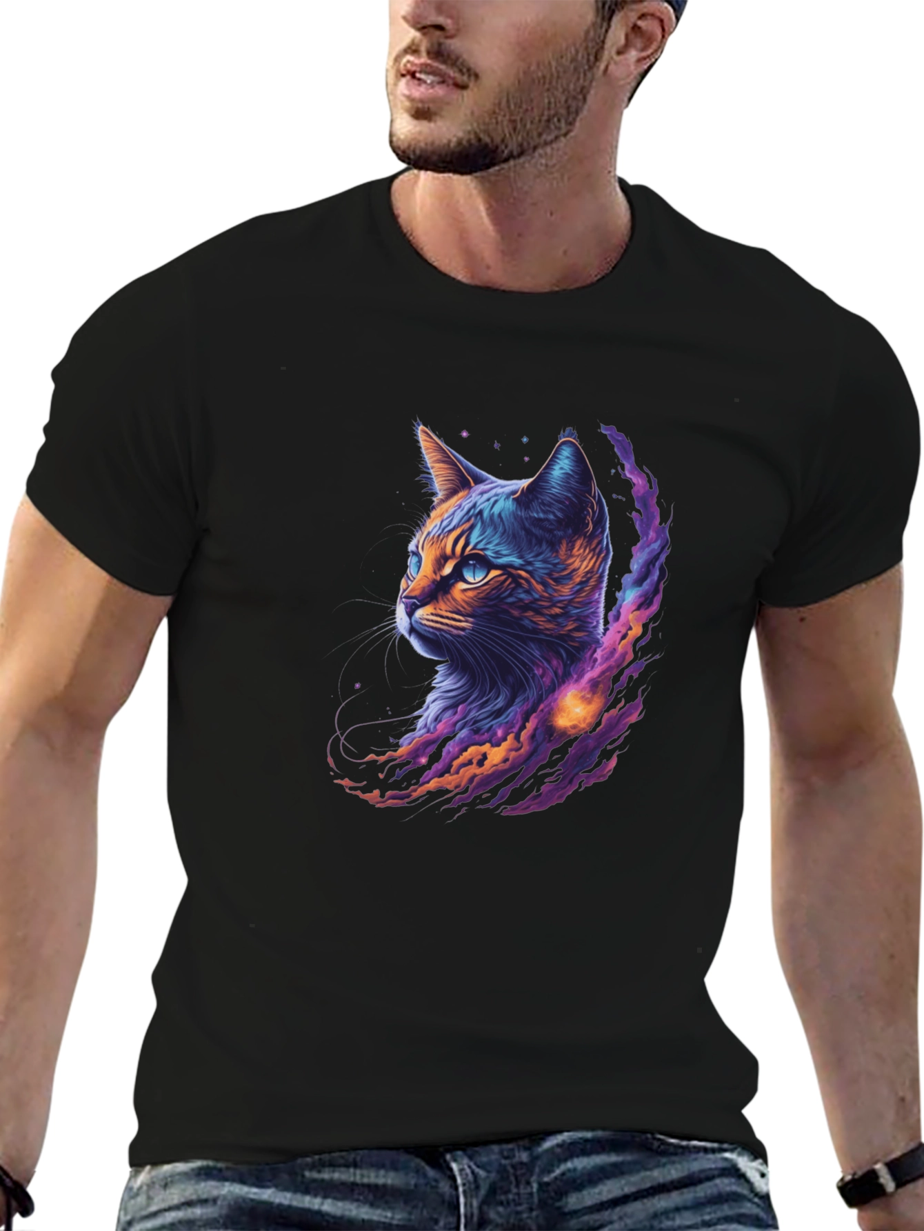 Cosmic Cat Graphic Tee - Cool Galaxy Kitten Shirt