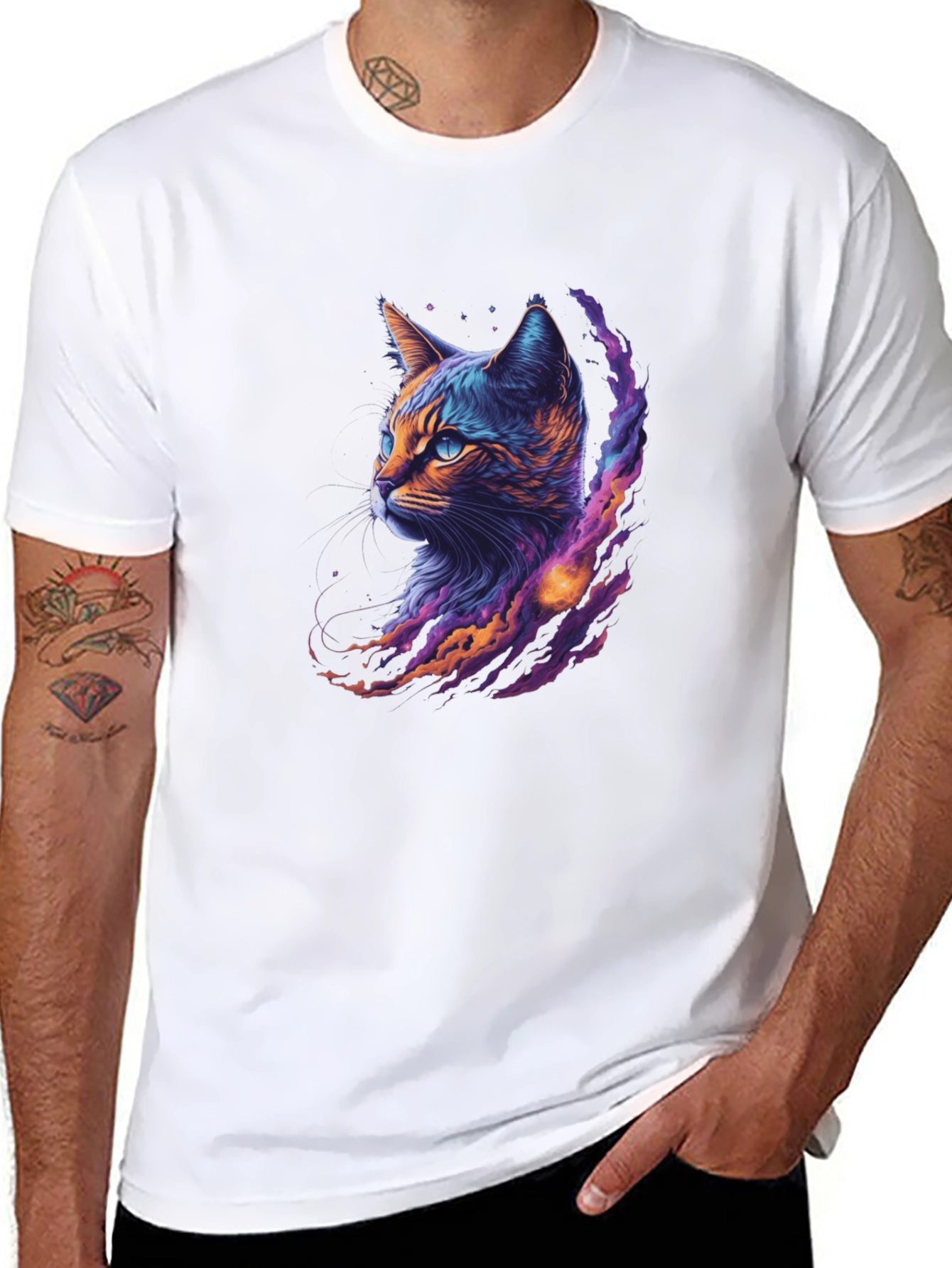 Cosmic Cat Graphic Tee - Cool Galaxy Kitten Shirt