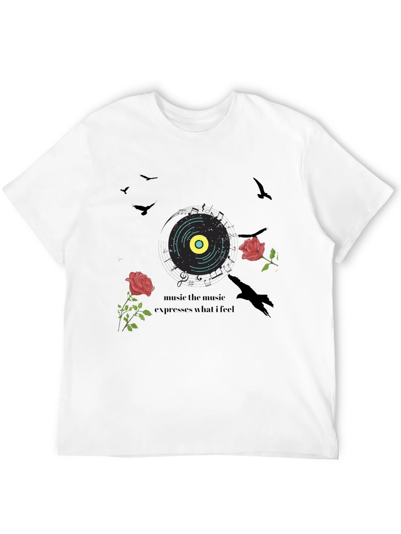 Music Lovers Graphic Tee: Roses & Vinyl