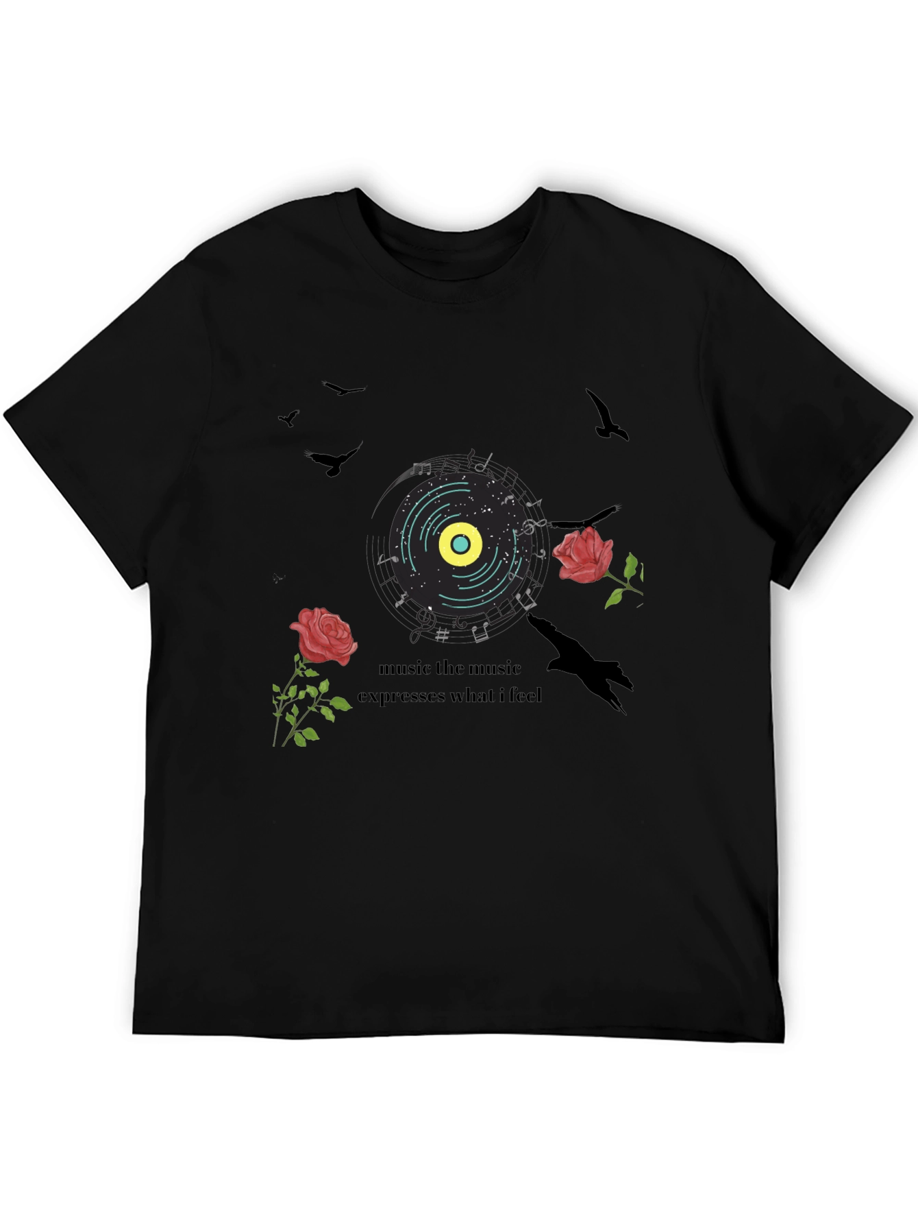 Music Lovers Graphic Tee: Roses & Vinyl