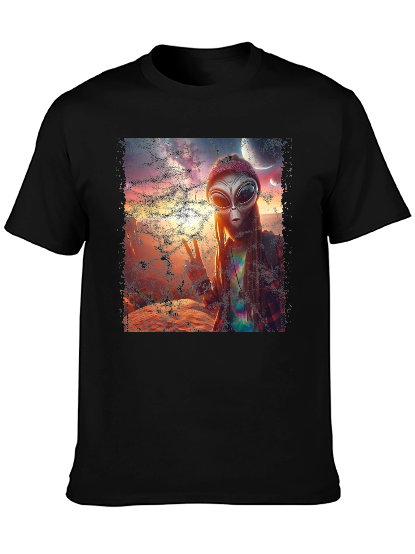 Alien Peace T-Shirt - Black Crew Neck Tee