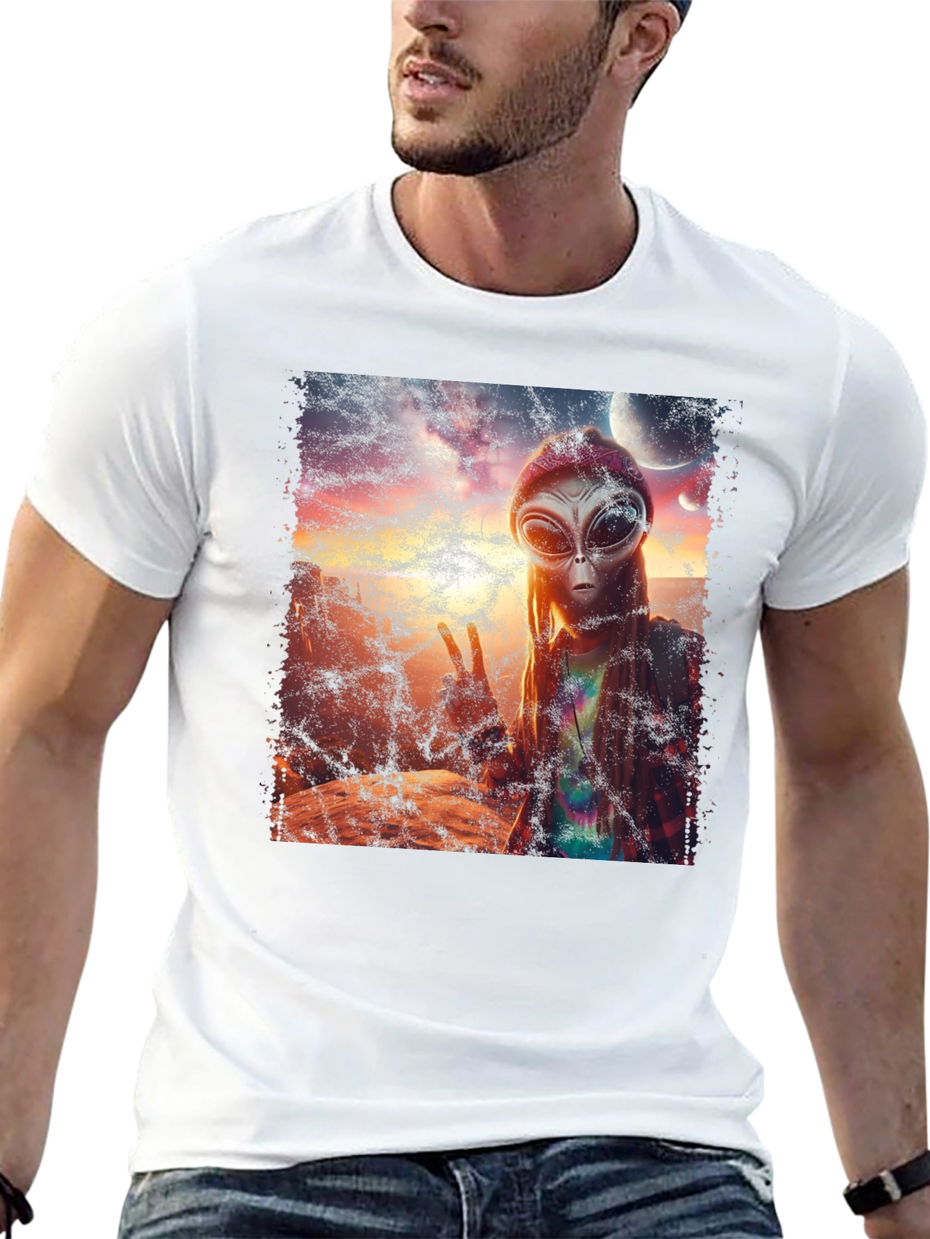 Alien Peace T-Shirt - Black Crew Neck Tee