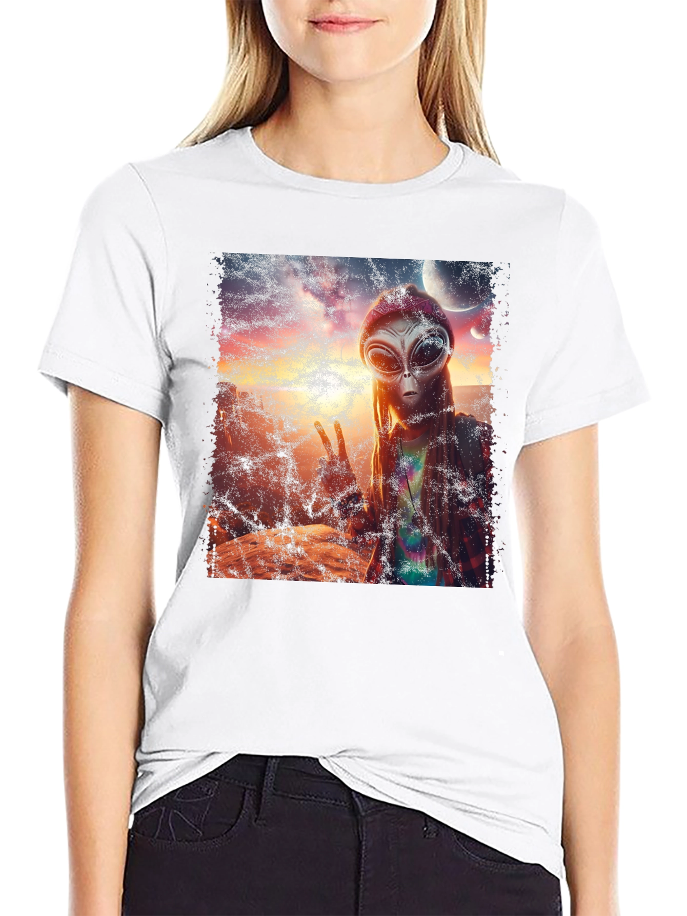 Alien Peace T-Shirt - Black Crew Neck Tee