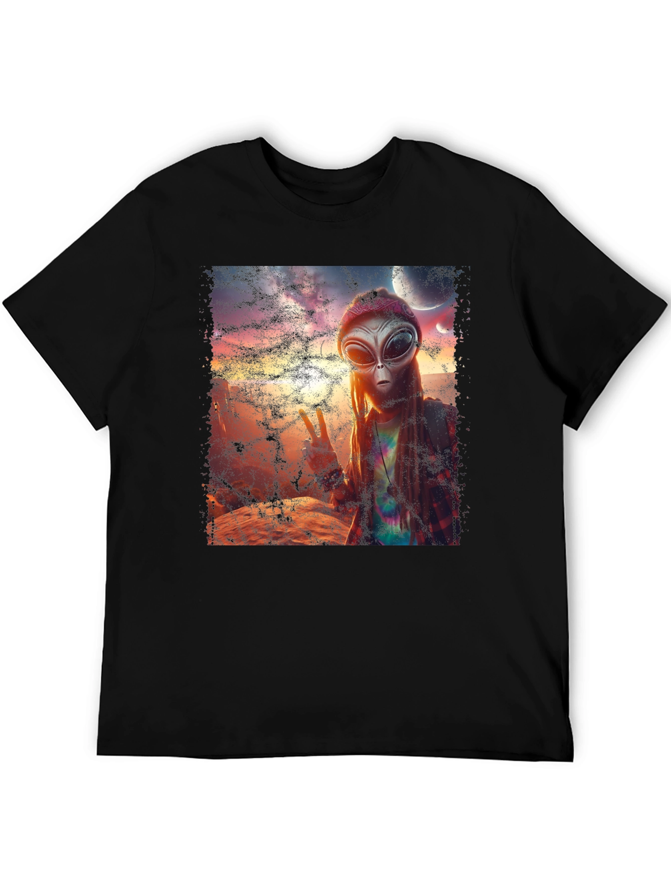 Alien Peace T-Shirt - Black Crew Neck Tee
