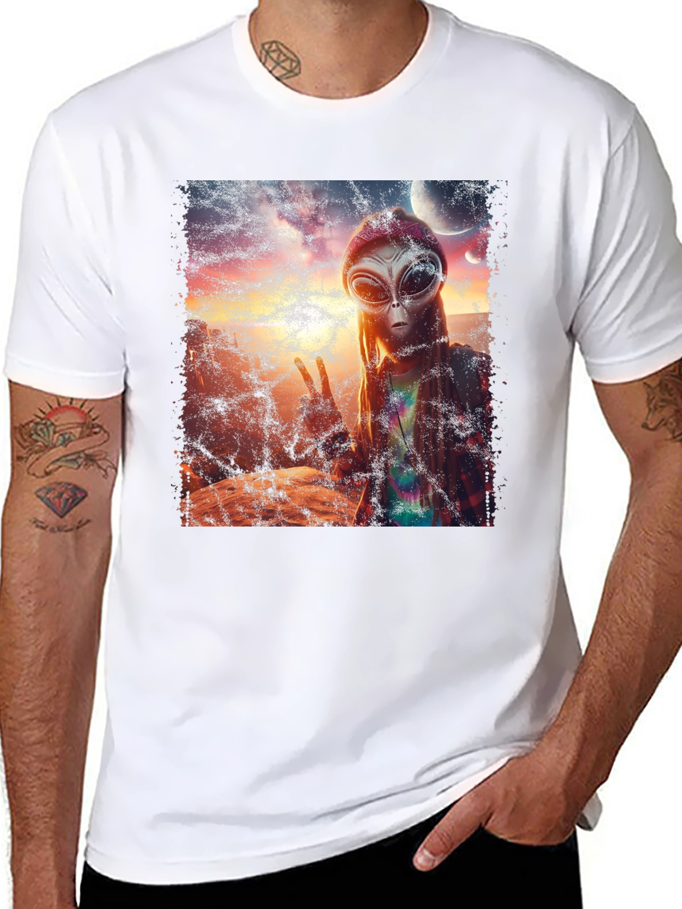 Alien Peace T-Shirt - Black Crew Neck Tee