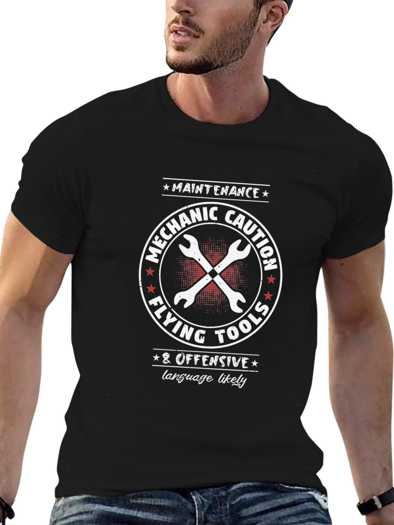 Mechanic Caution Flying Tools Graphic T-Shirt