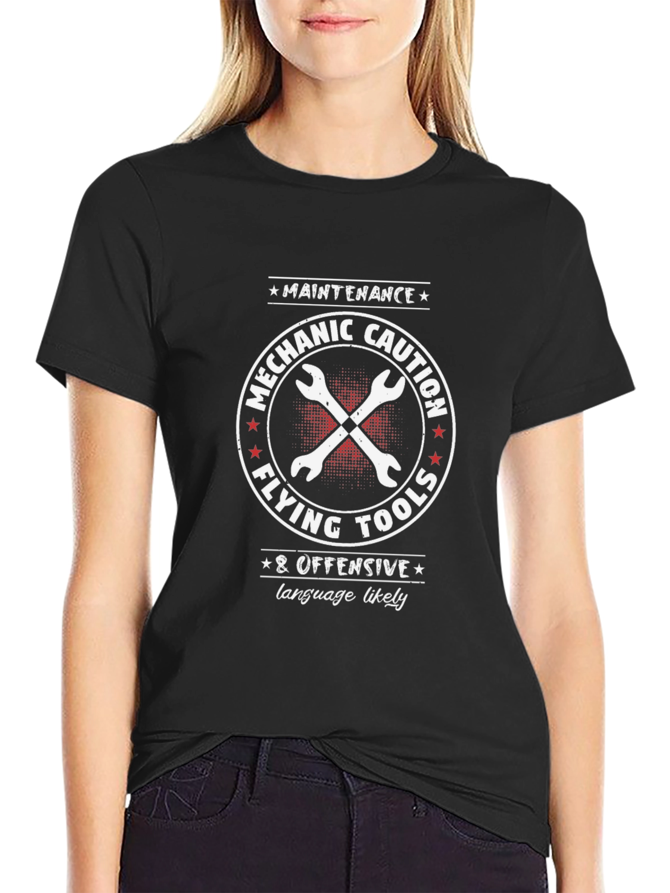 Mechanic Caution Flying Tools Graphic T-Shirt