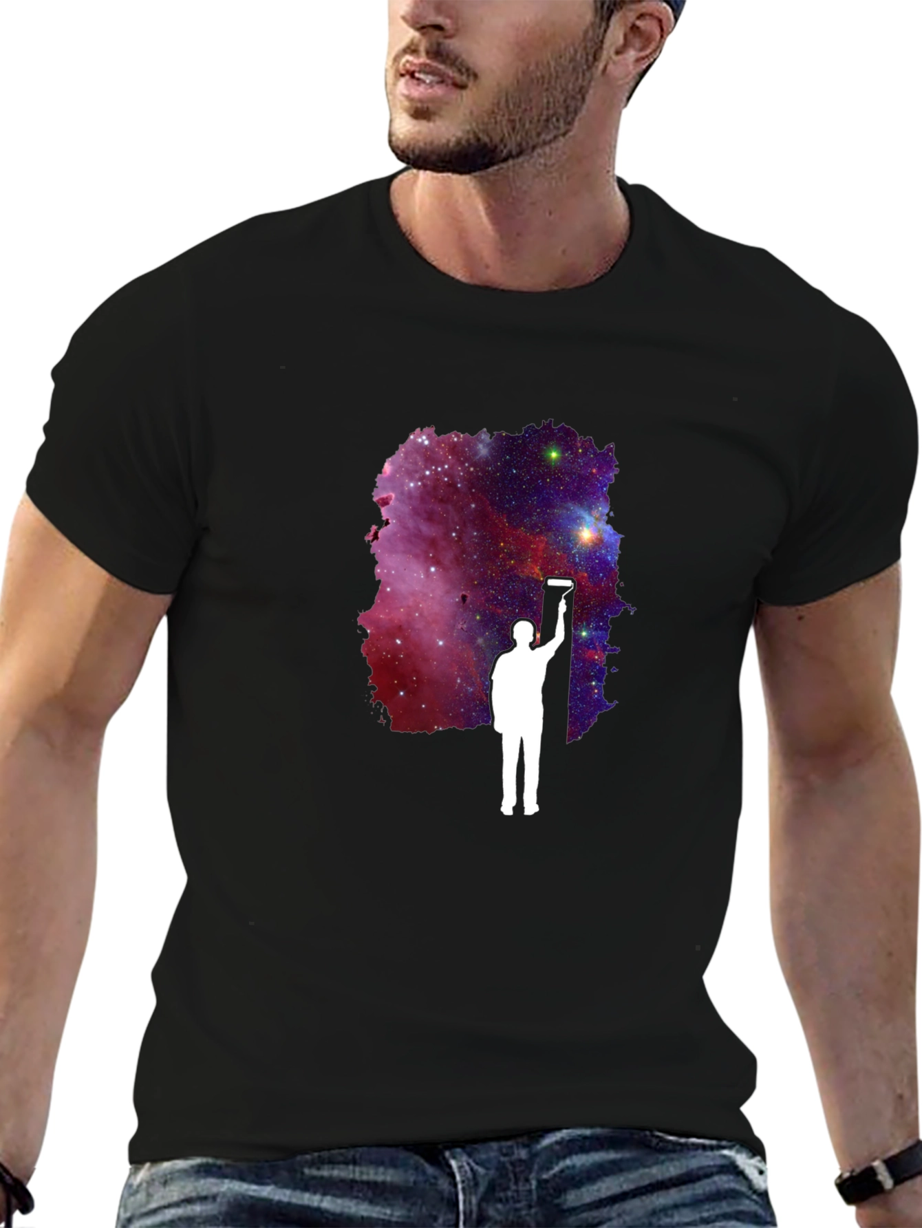 Galaxy Painter Graphic Tee - Black Cotton T-Shirt