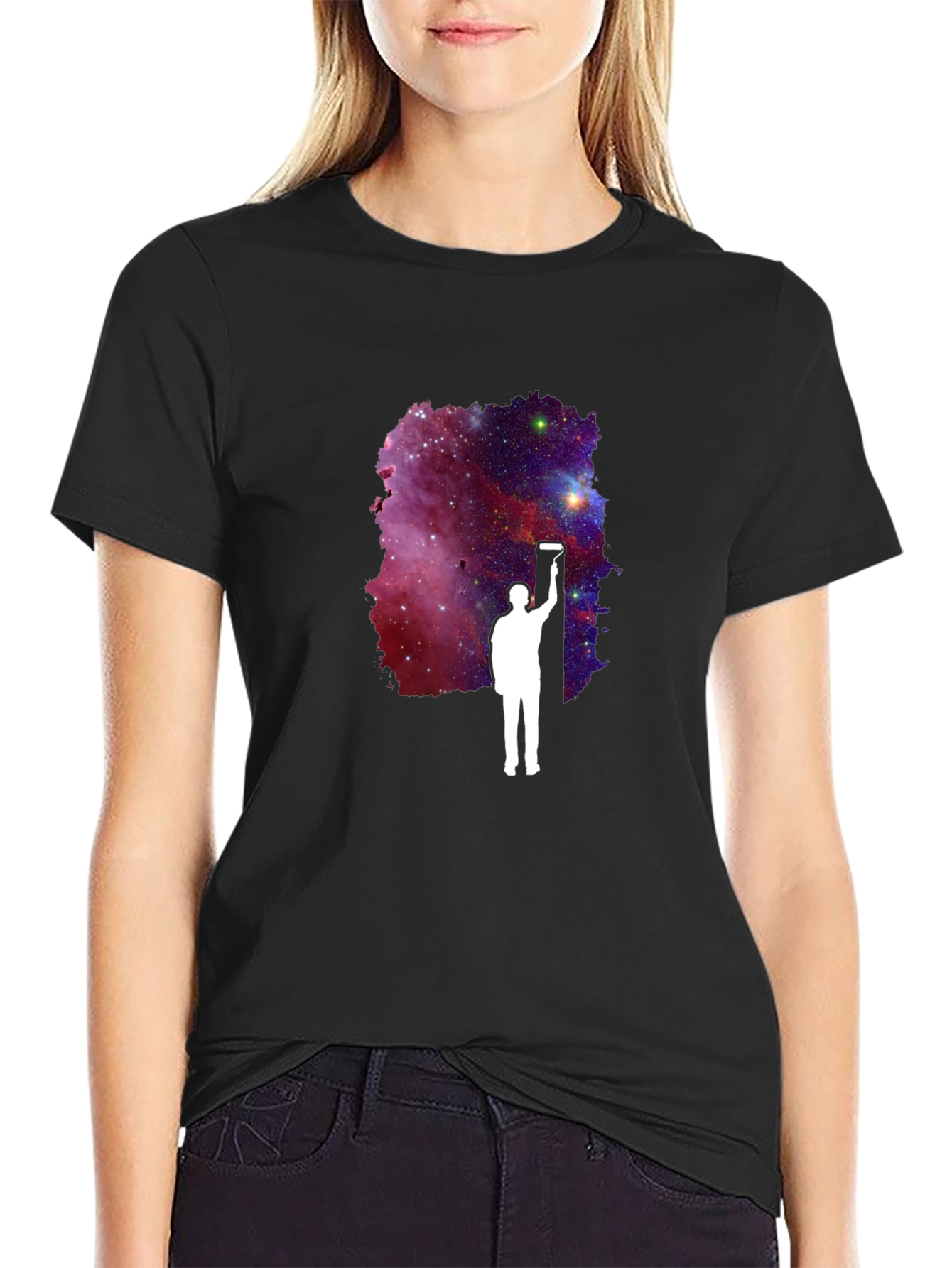 Galaxy Painter Graphic Tee - Black Cotton T-Shirt