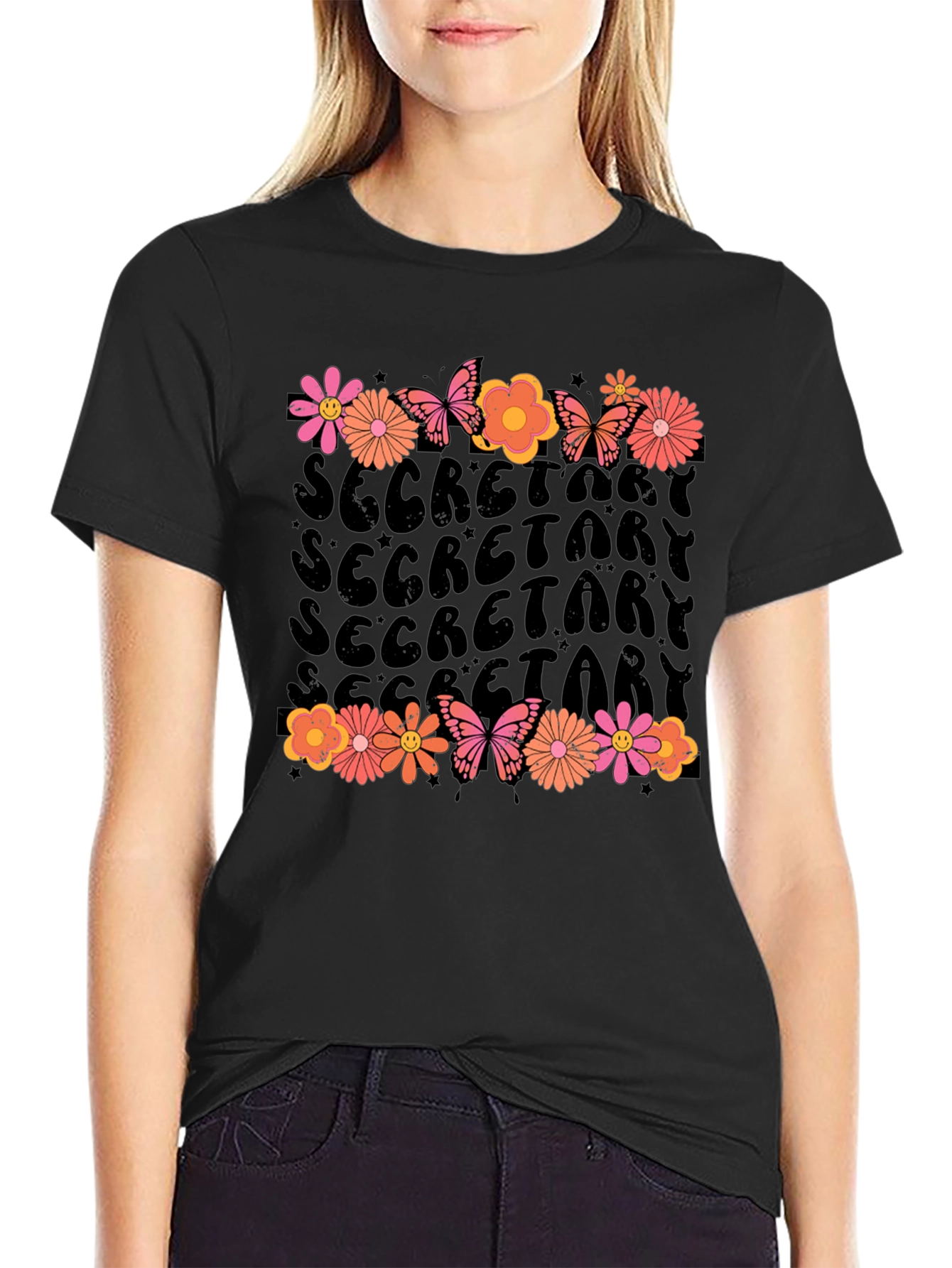 Floral Secretary T-Shirt Retro Style